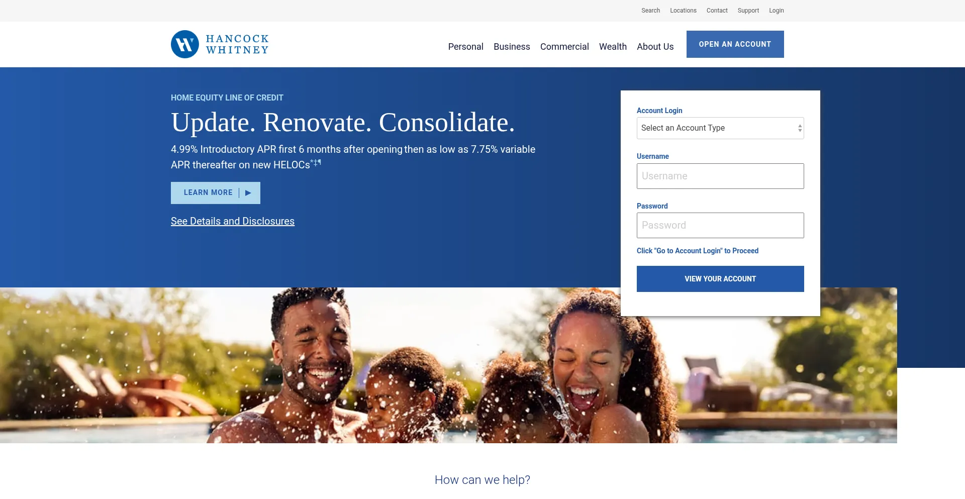 Website screenshot of Hancockwhitney.com