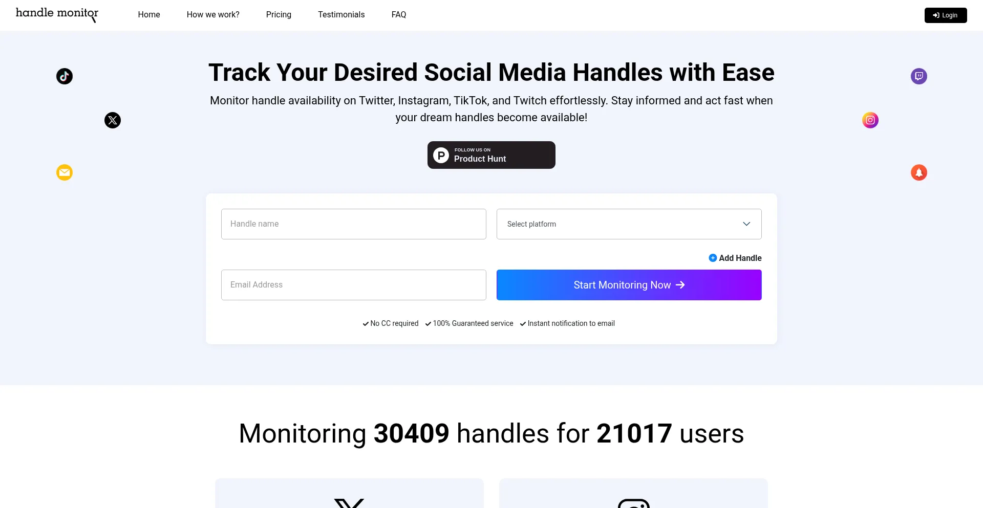 Website screenshot of Handlemonitor.com