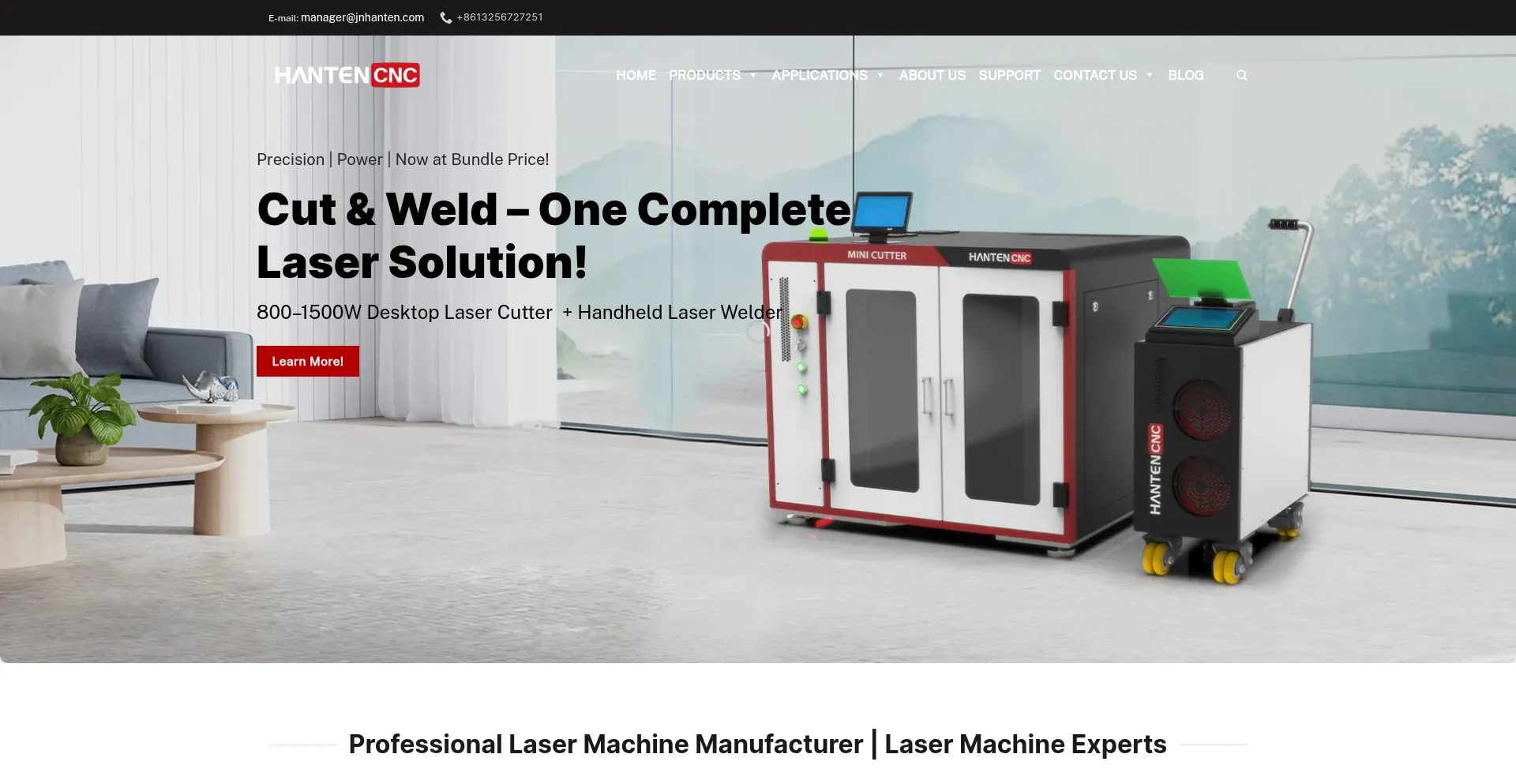 Website screenshot of Hantencnc.com