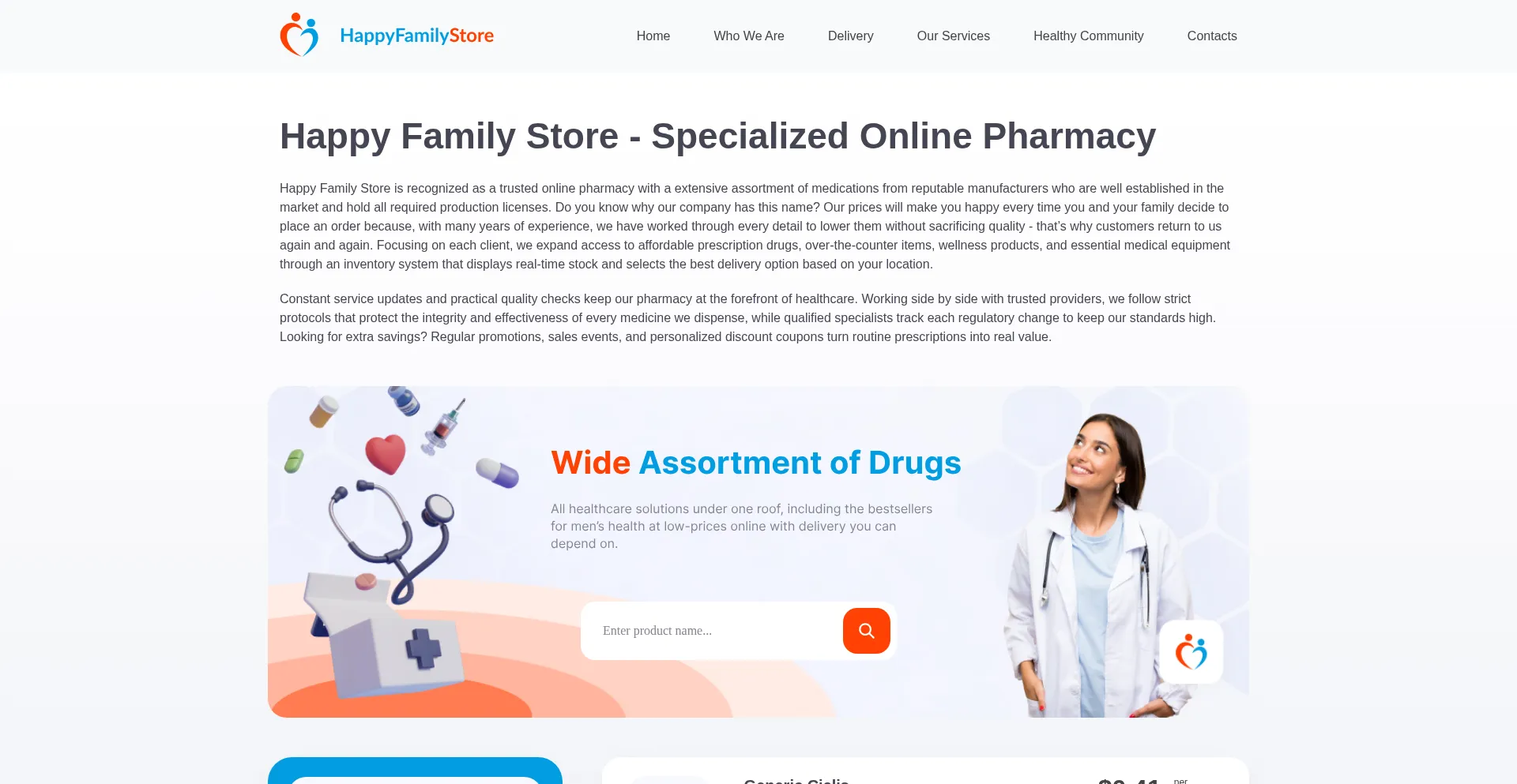 Website screenshot of Happyfamilystorerx.com