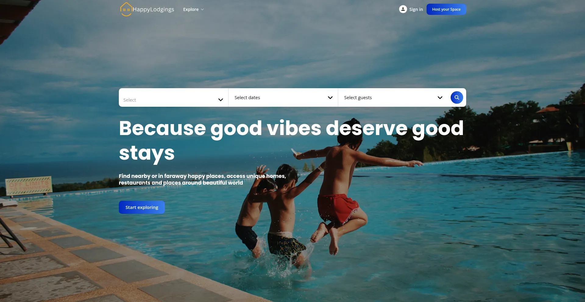 Website screenshot of Happylodgings.com