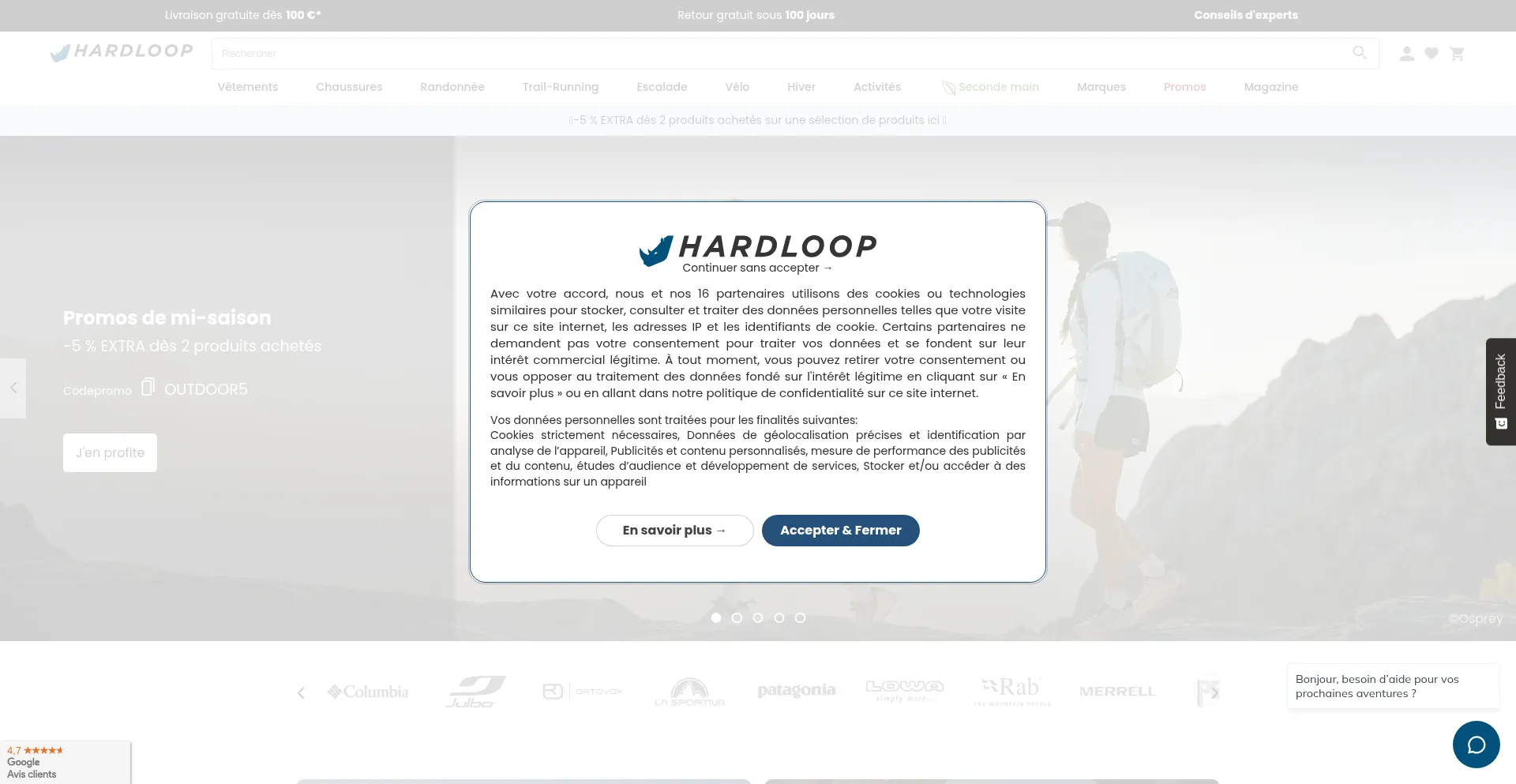 Website screenshot of Hardloop.fr