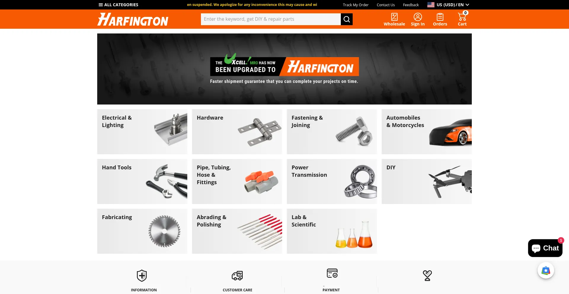 Website screenshot of Harfington.com