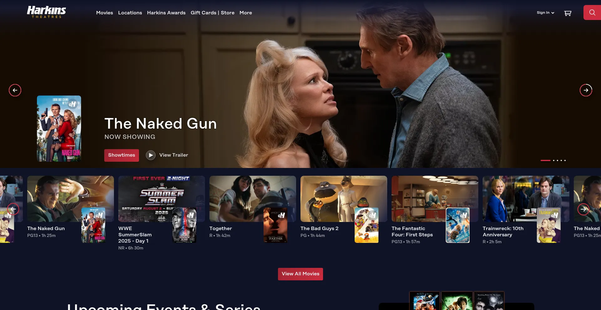 Website screenshot of Harkins.com