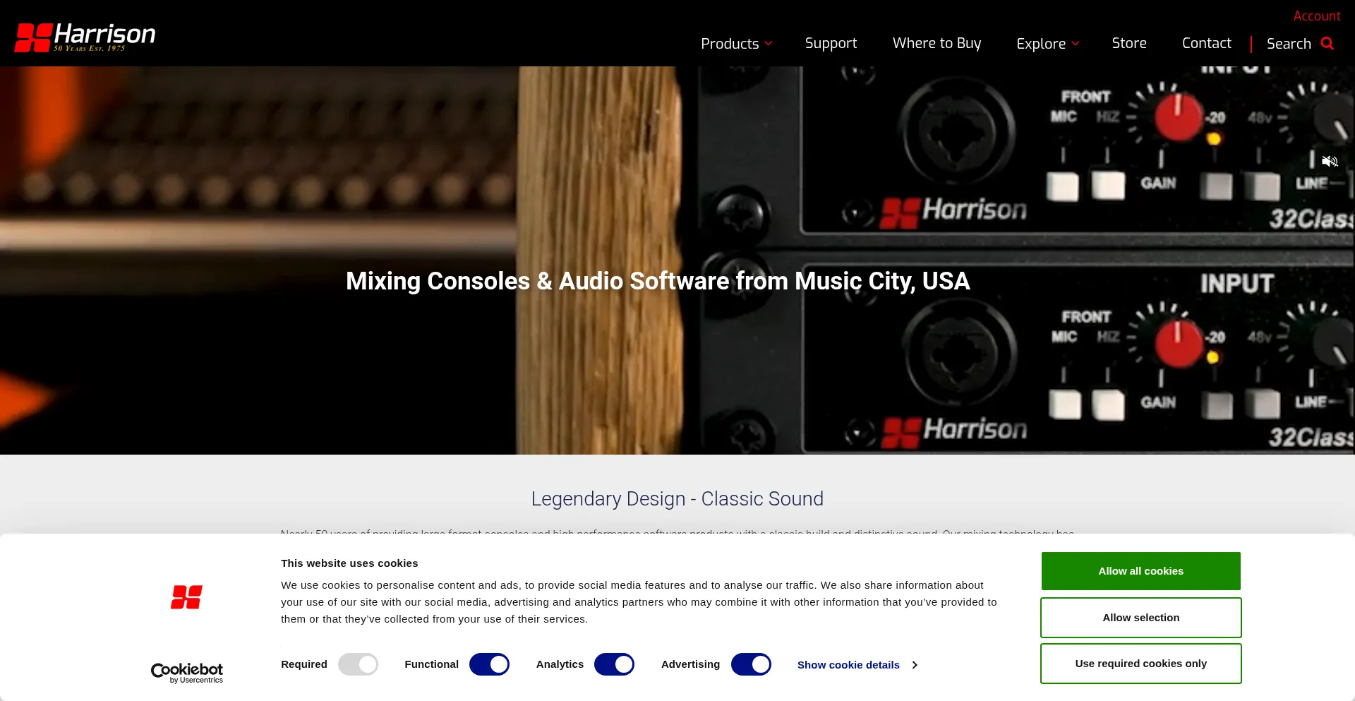 Website screenshot of Harrisonaudio.com