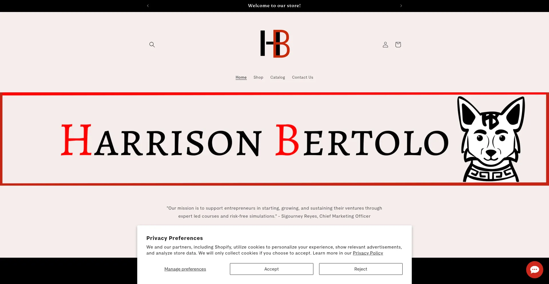 Website screenshot of Harrisonbertolo.com