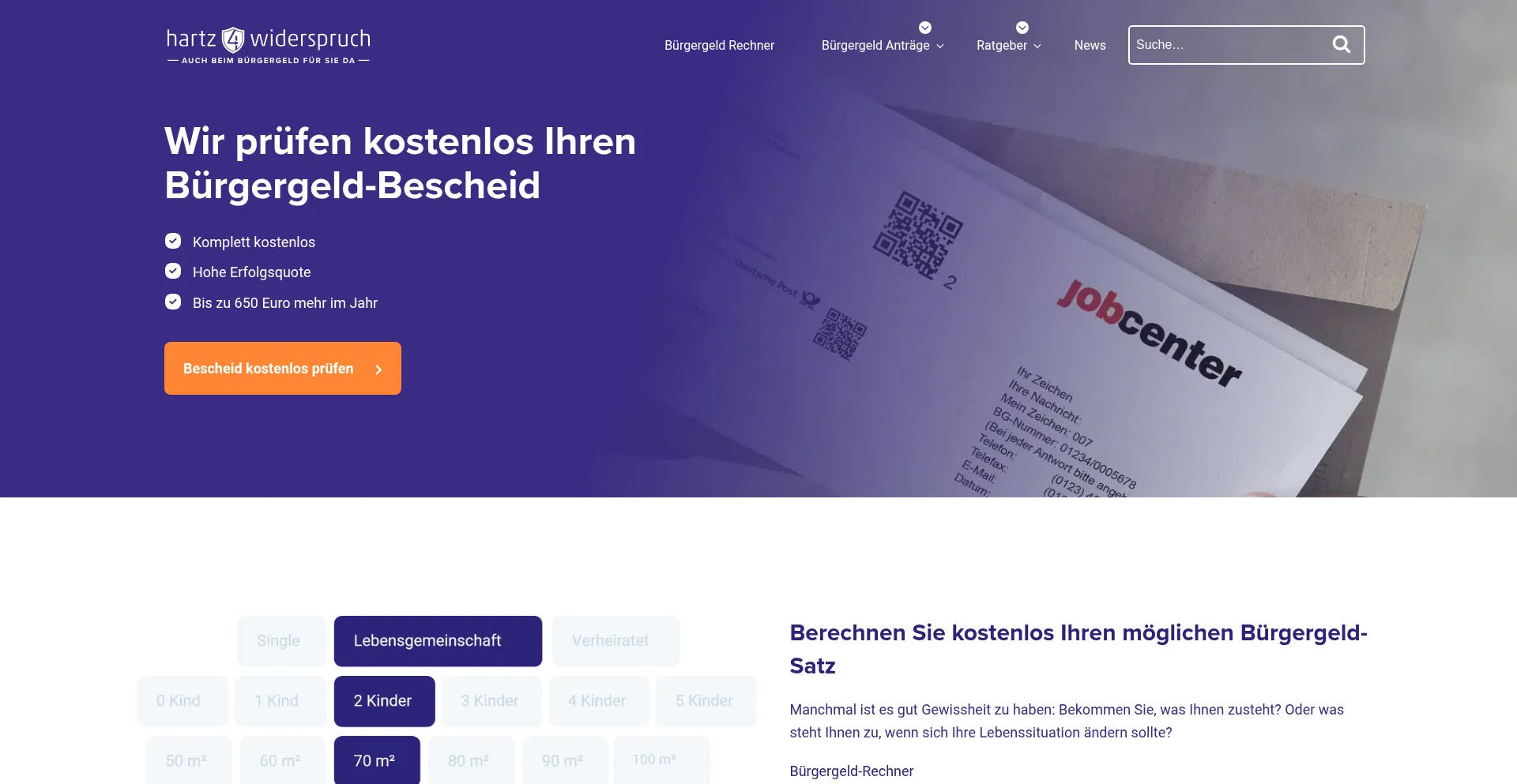 Website screenshot of Hartz4widerspruch.de