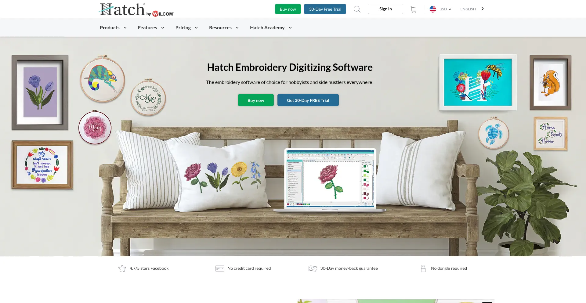 Website screenshot of Hatchembroidery.com