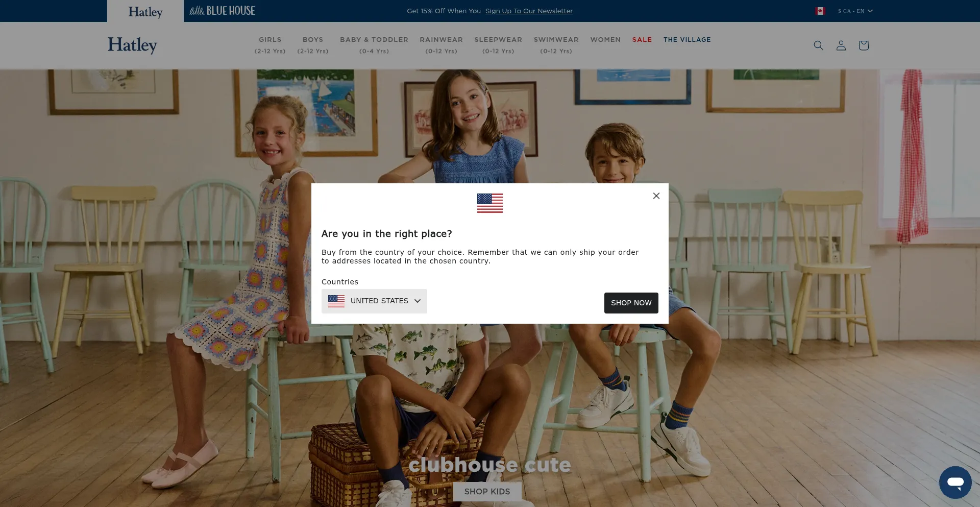 Website screenshot of Hatley.com