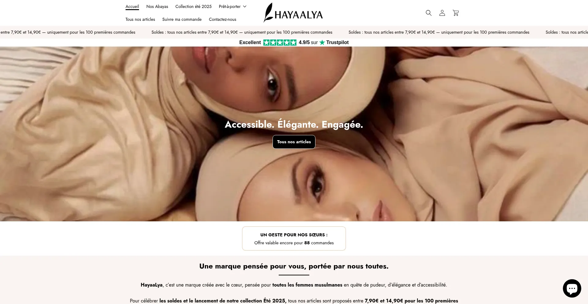 Website screenshot of Hayaalya-boutique.fr