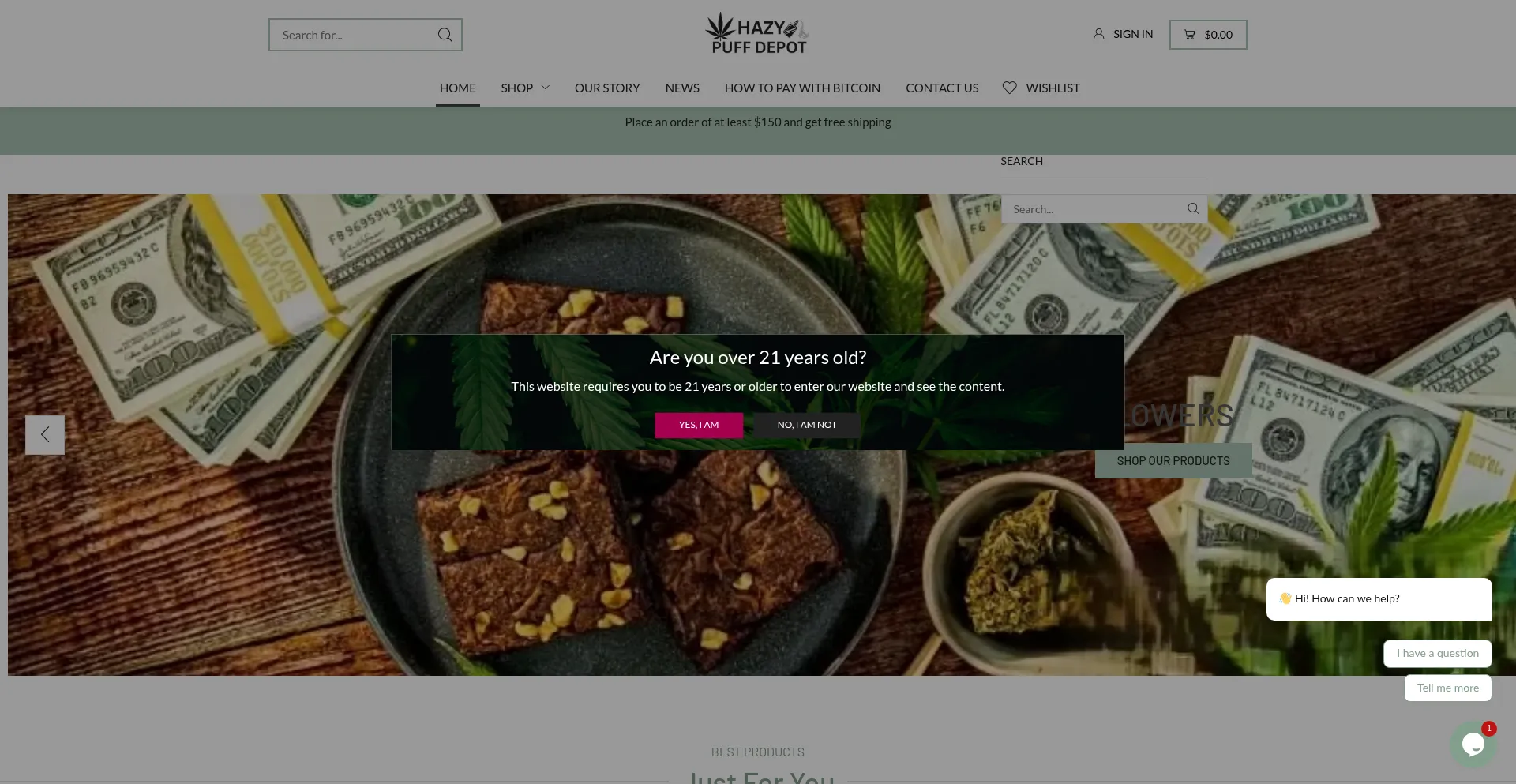 Website screenshot of Hazypuffdepot.com