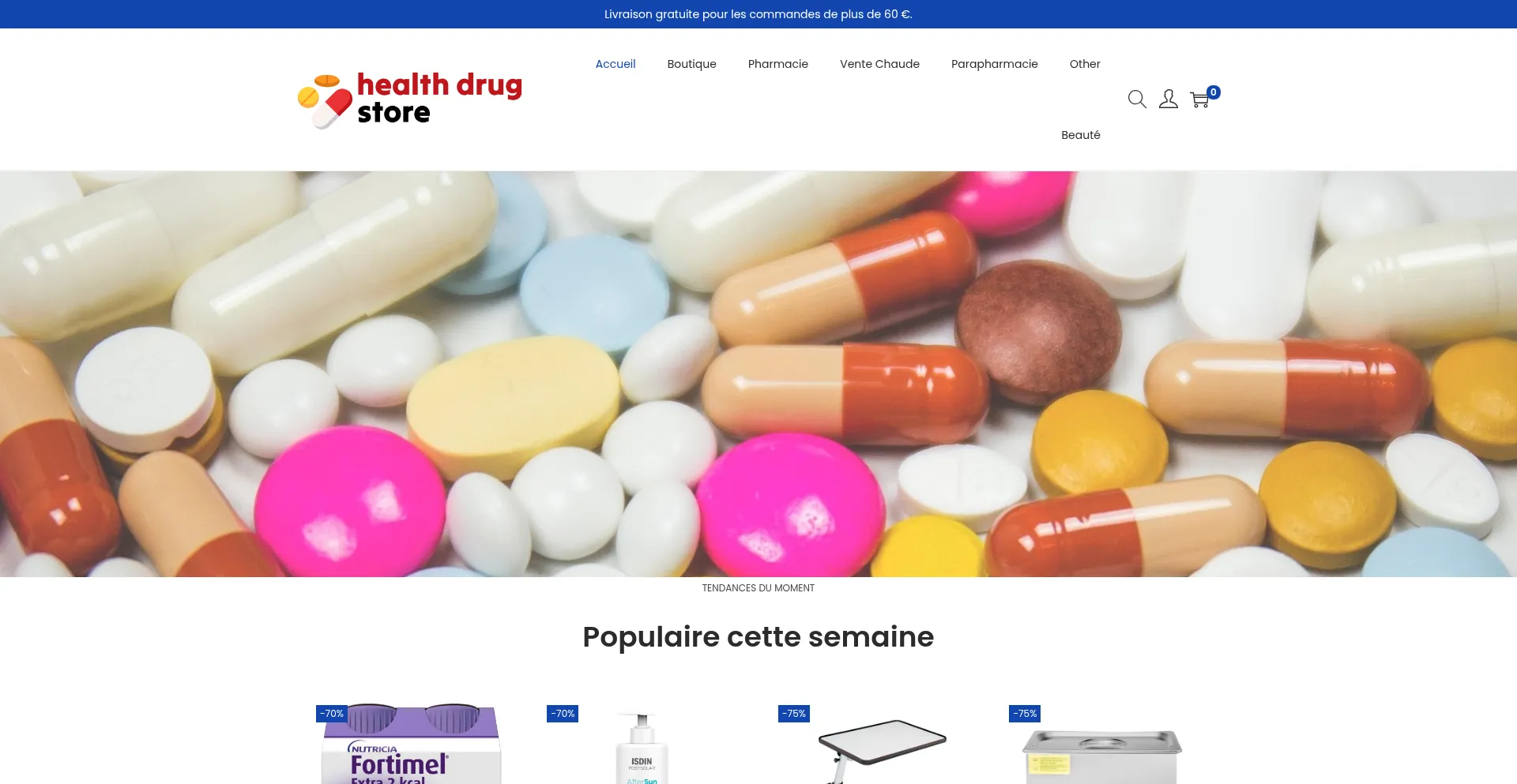 Website screenshot of Healthdrugstore-fr.com