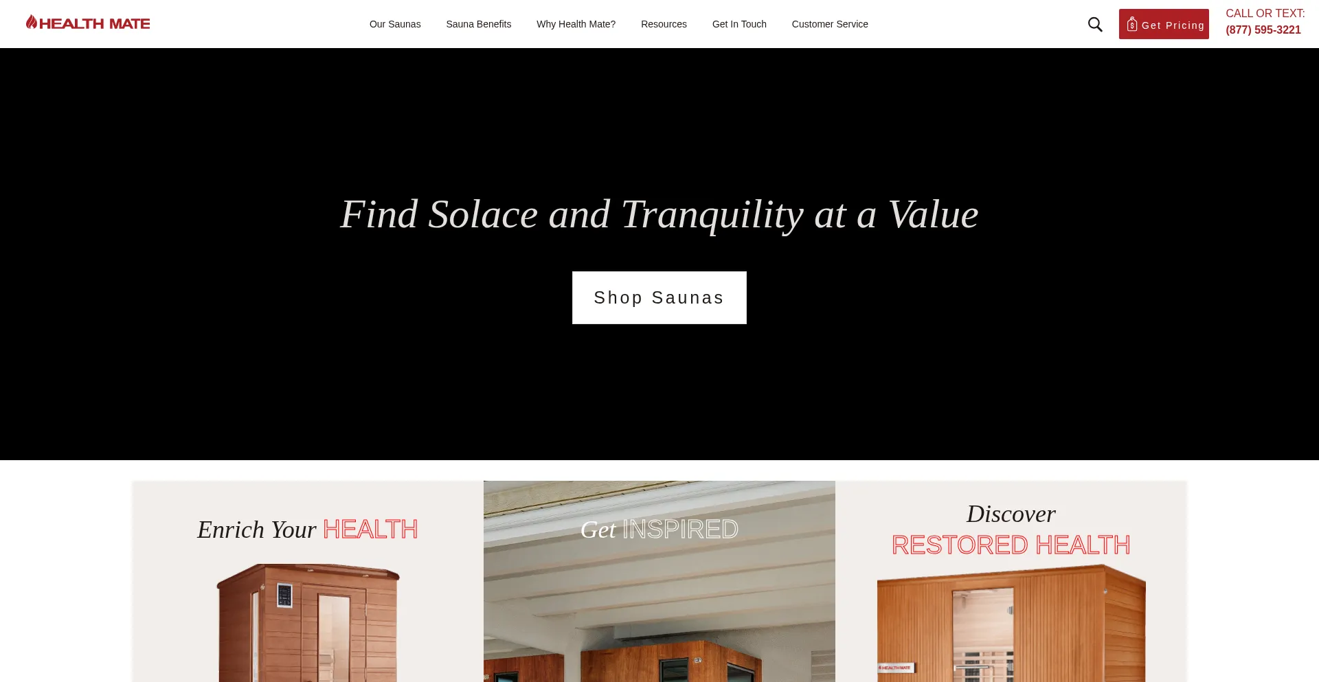Website screenshot of Healthmatesauna.com