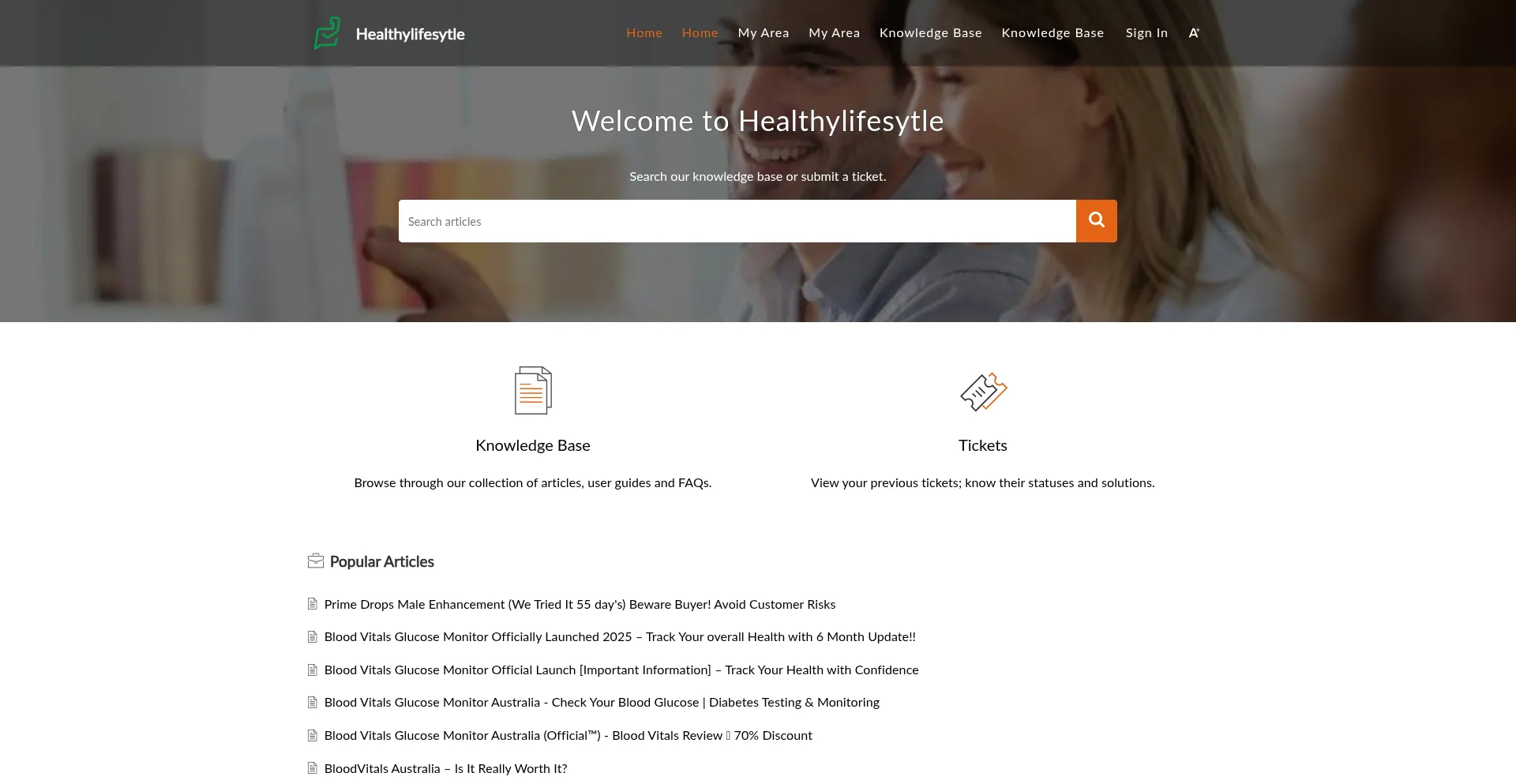 Website screenshot of Healthylifesytle.zohodesk.com