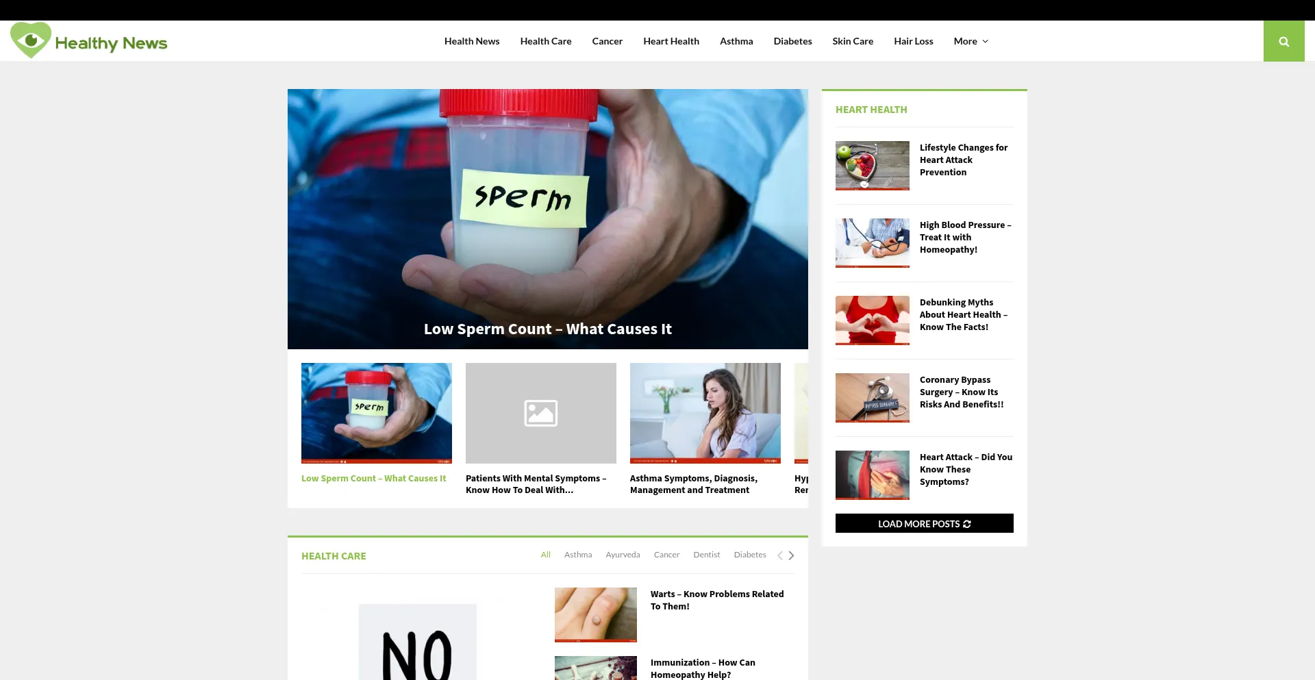Website screenshot of Healthynews.live