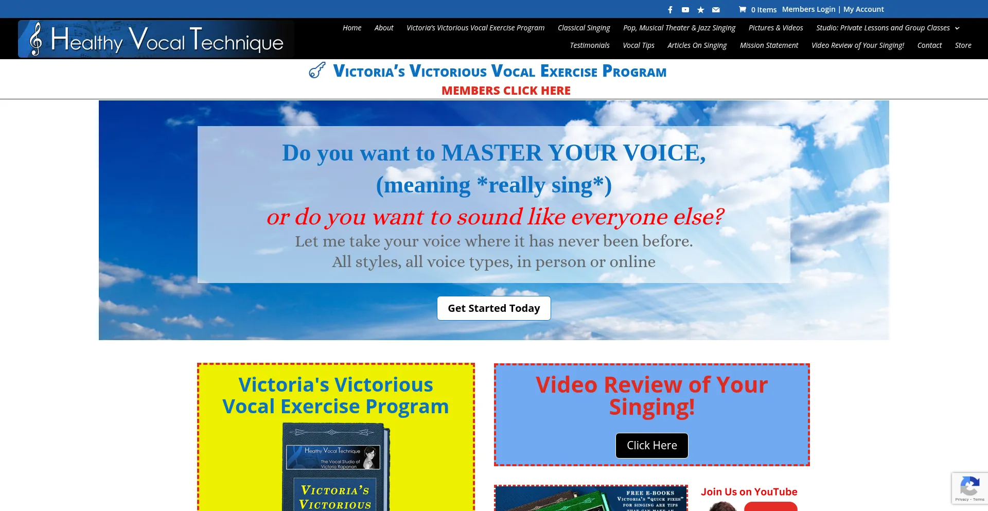 Website screenshot of Healthyvocaltechnique.com