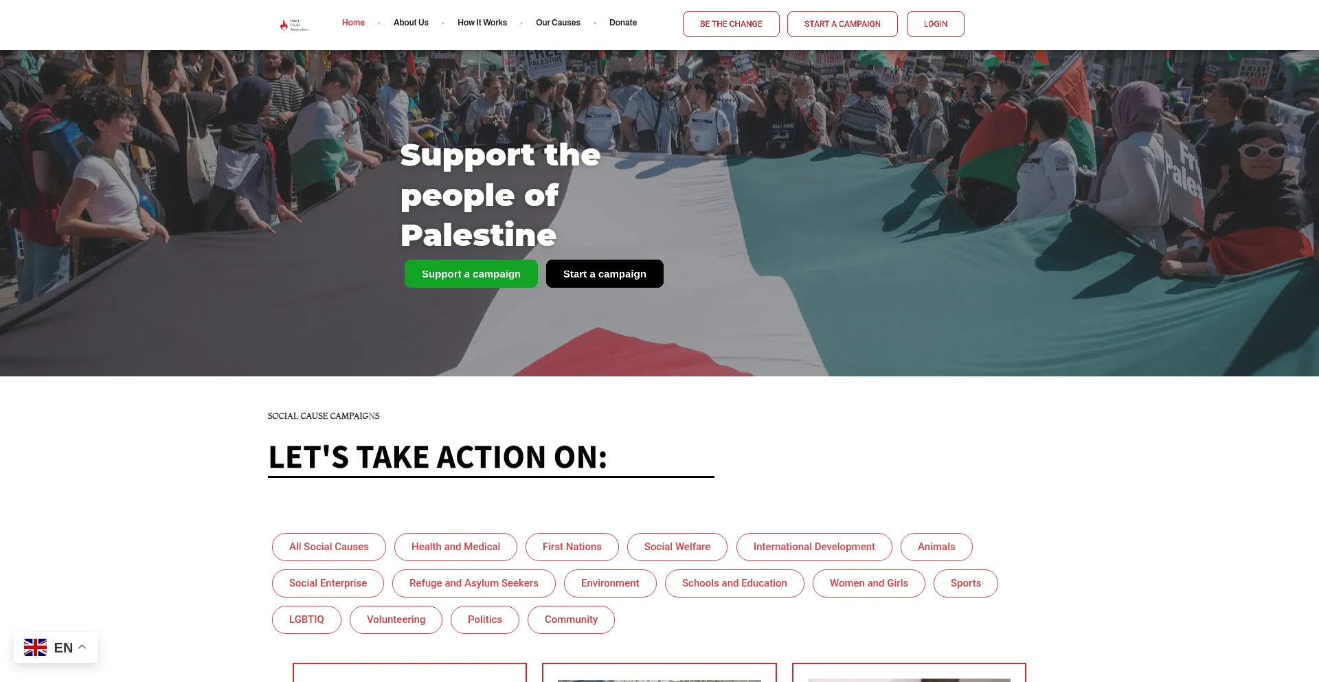 Website screenshot of Heartgivingassociation.org