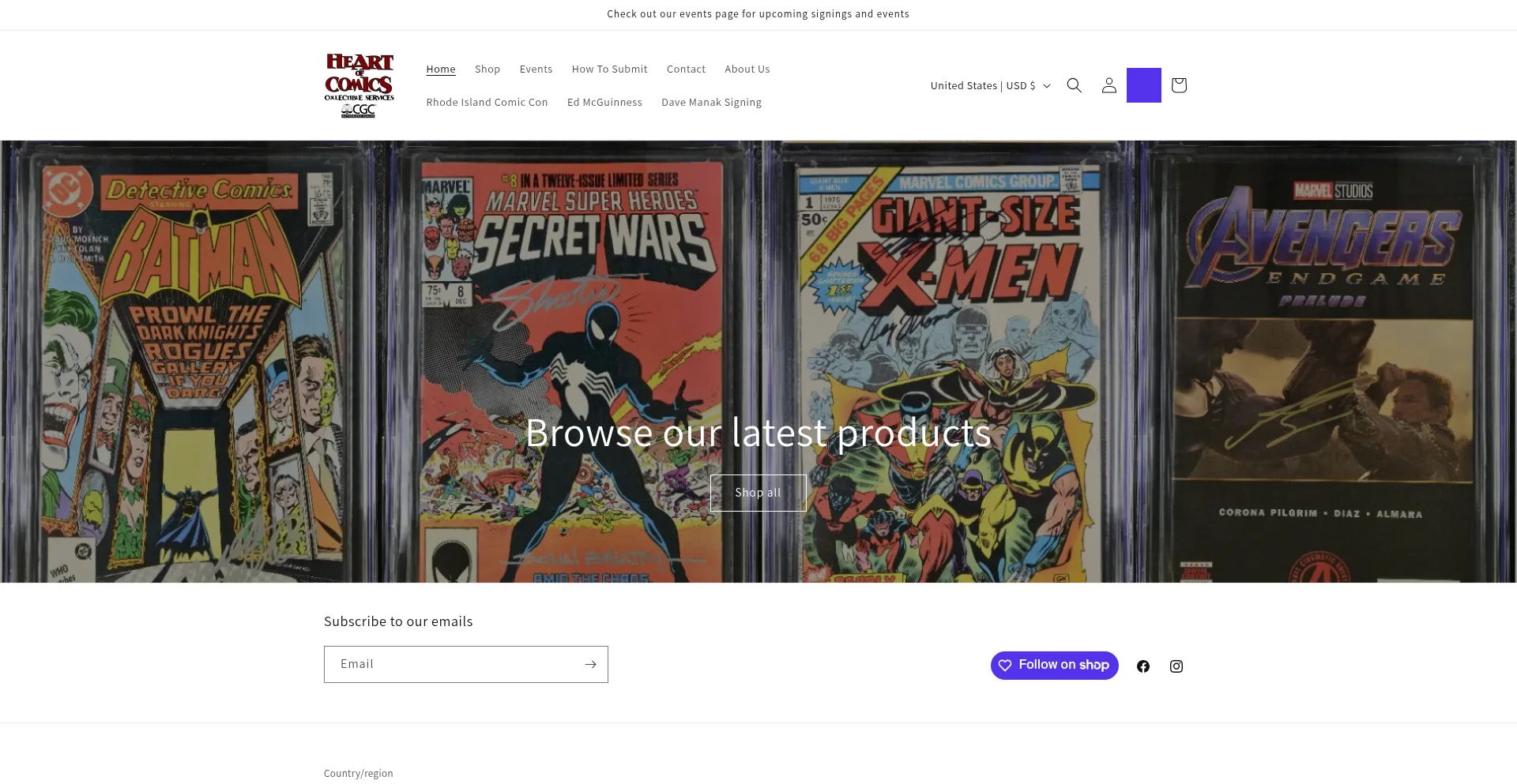 Website screenshot of Heartofcomics.com