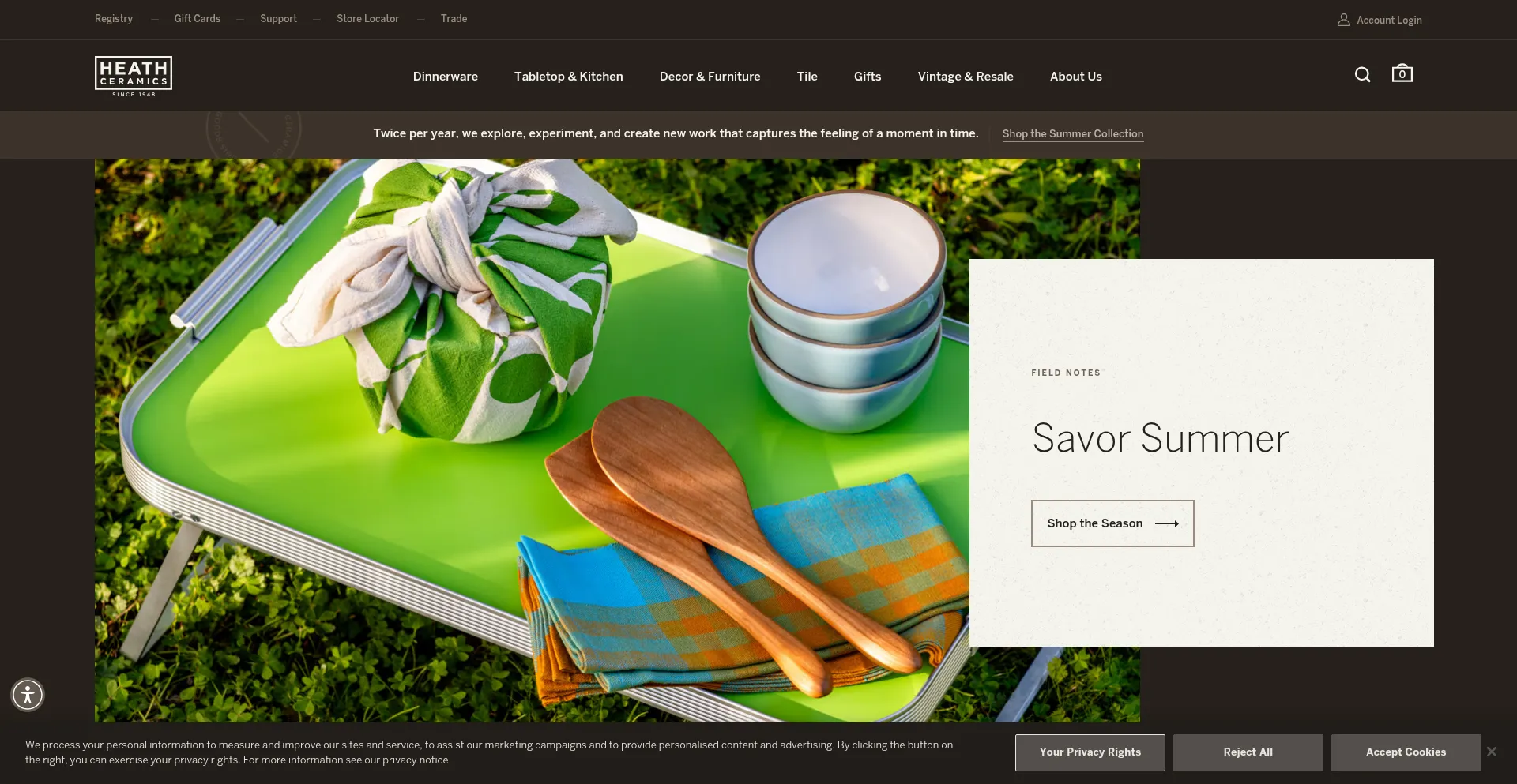 Website screenshot of Heathceramics.com