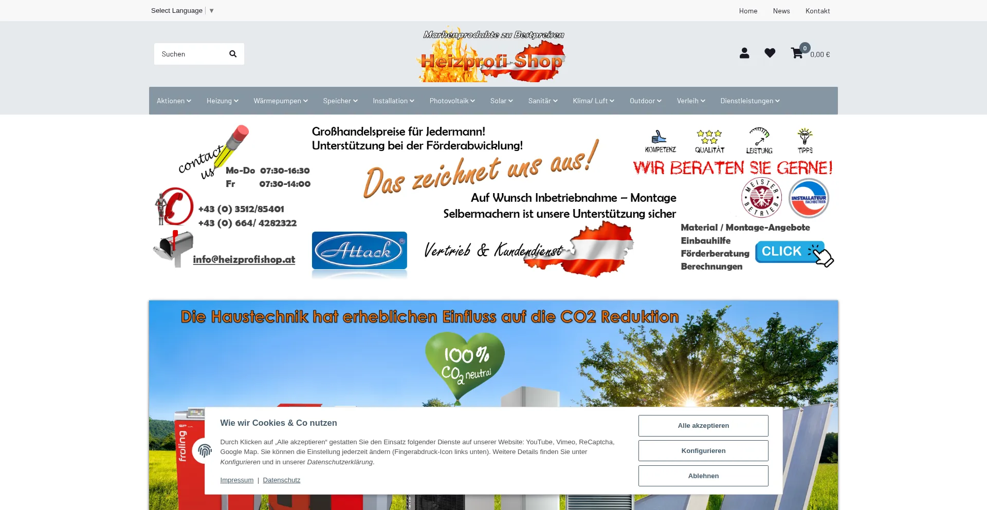Website screenshot of Heizprofishop.at