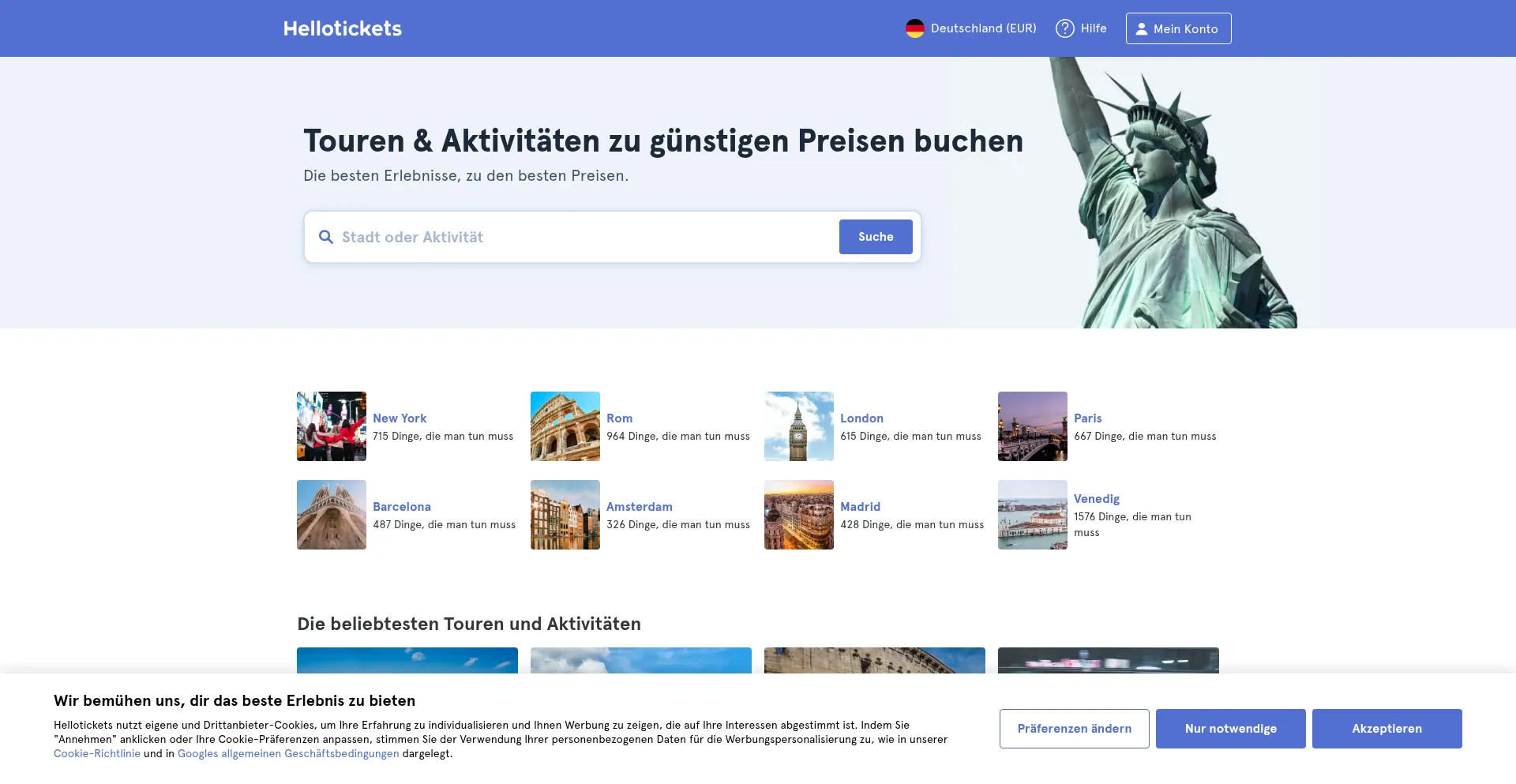 Website screenshot of Hellotickets.de