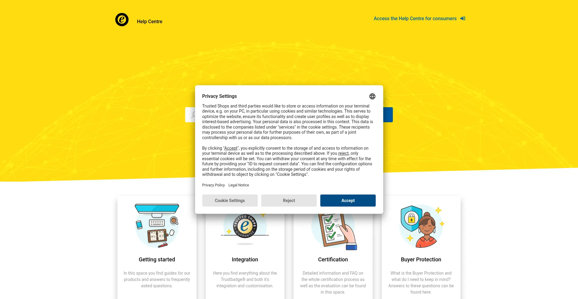 Website screenshot of Help.etrusted.com