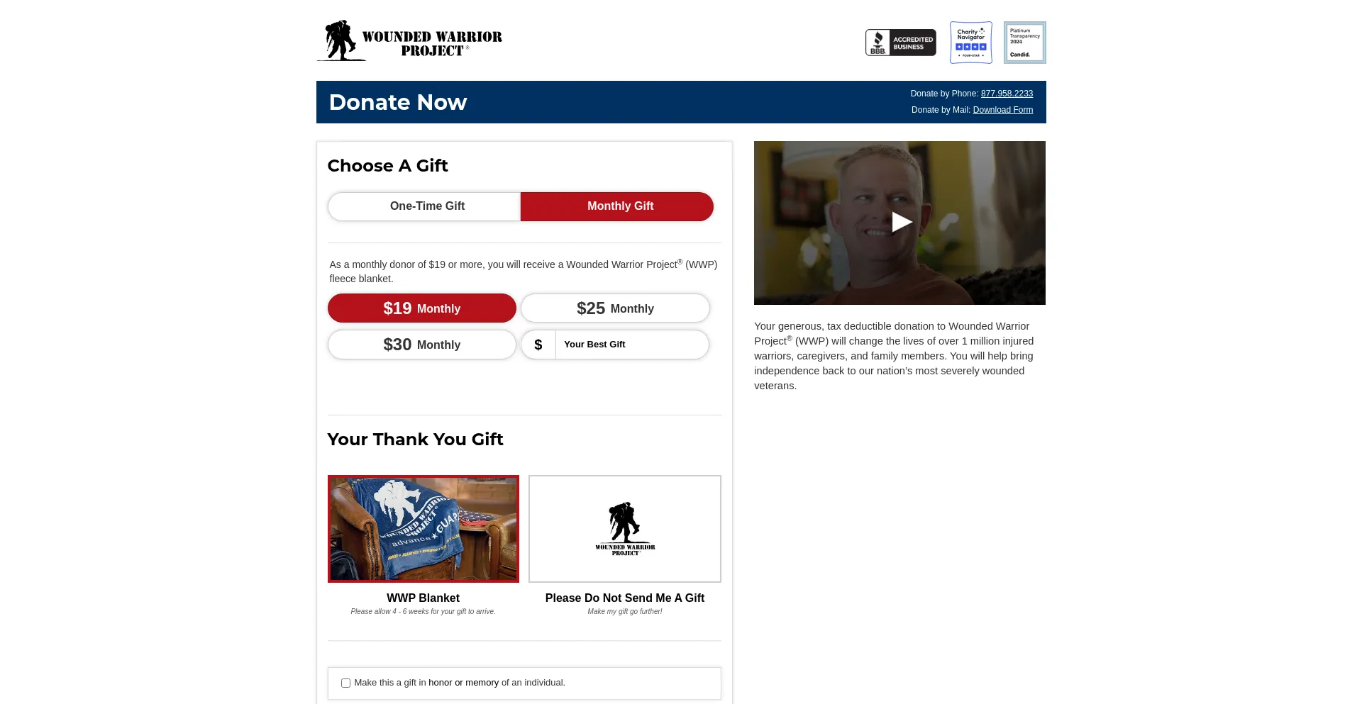 Website screenshot of Helpwarriors.org