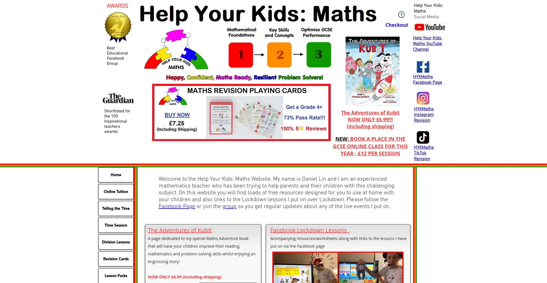 Website screenshot of Helpyourkidsmaths.com