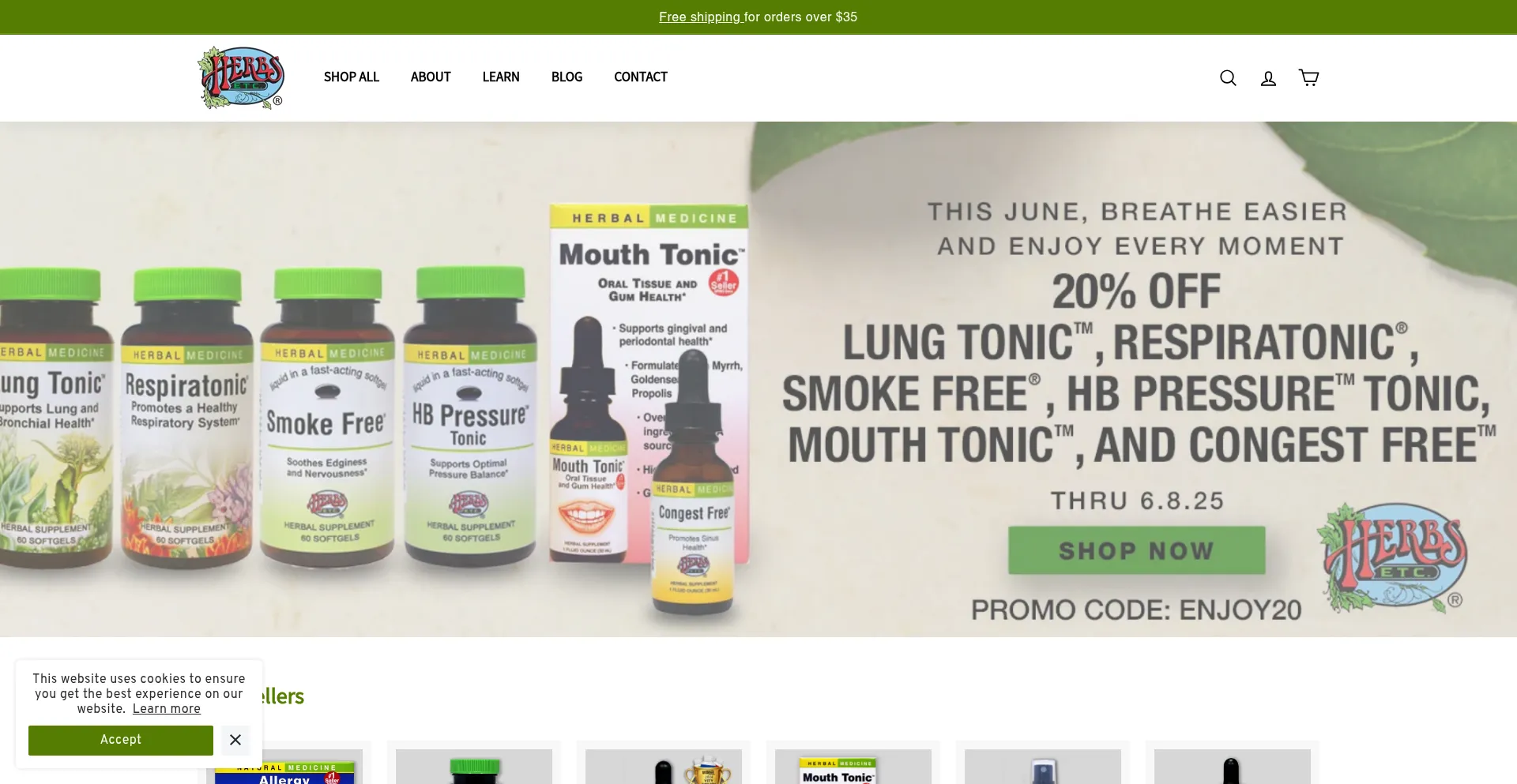 Website screenshot of Herbsetc.com