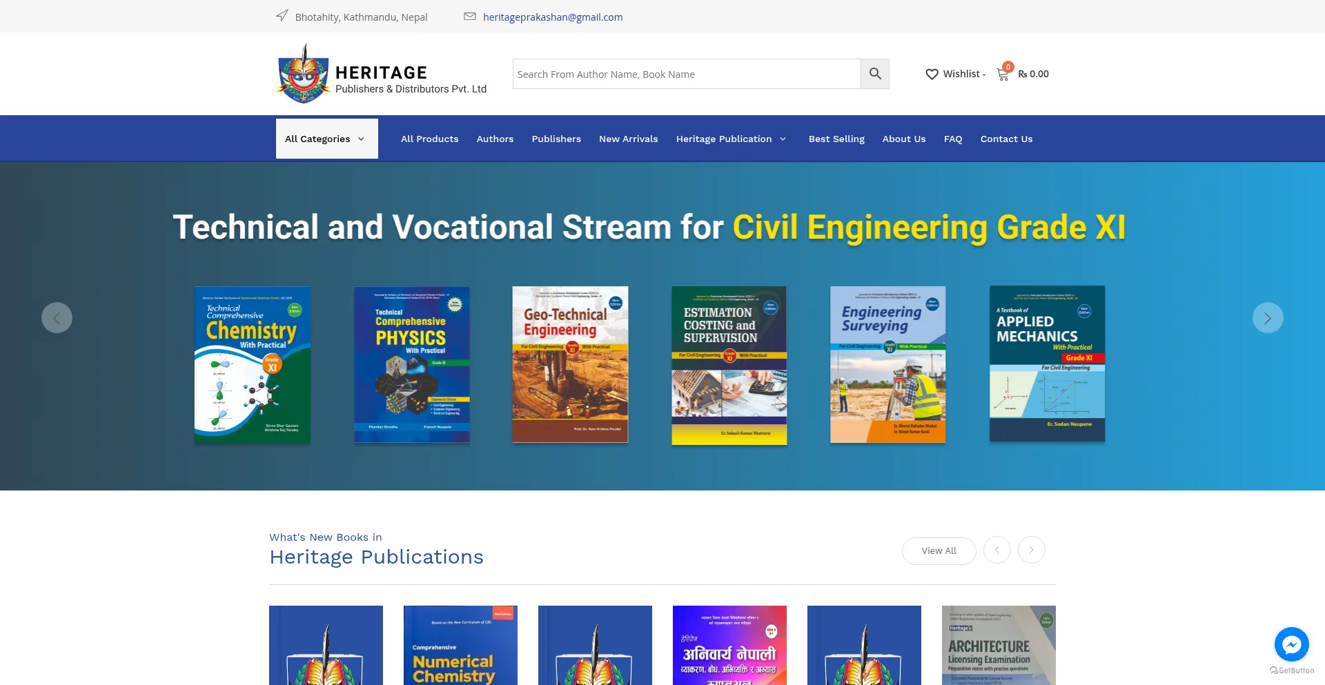 Website screenshot of Heritagebooks.com.np