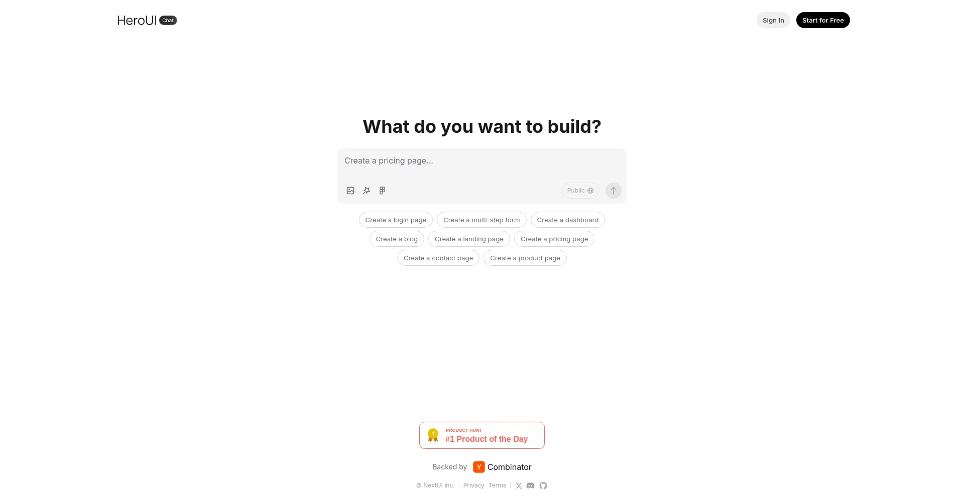 Website screenshot of Heroui.chat