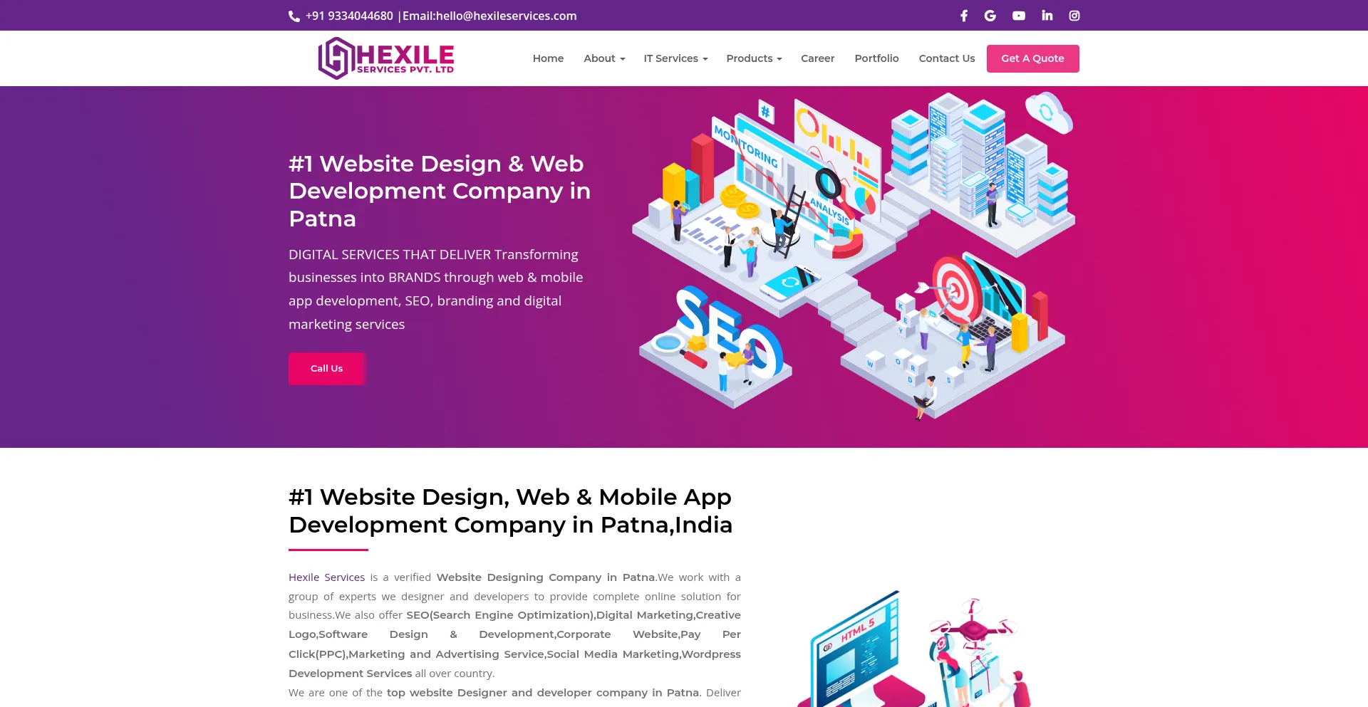 Website screenshot of Hexileservices.com