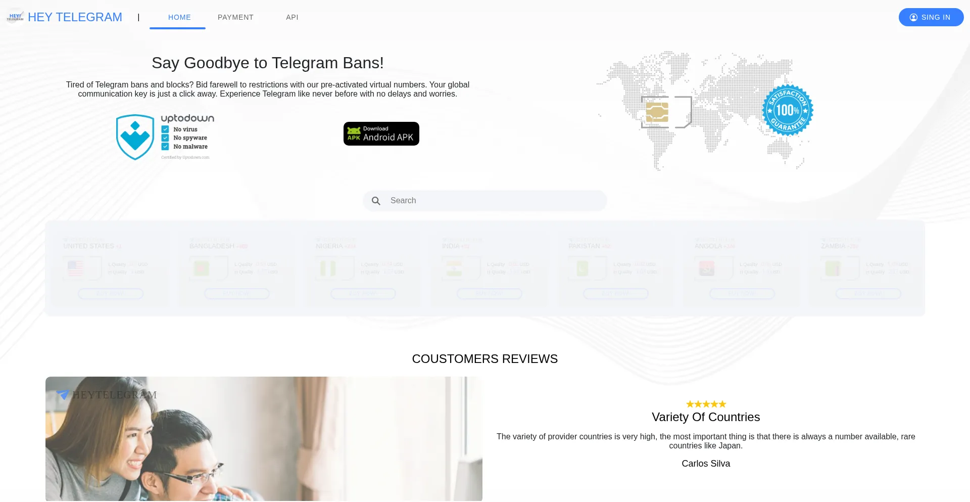 Website screenshot of Heytelegram.com