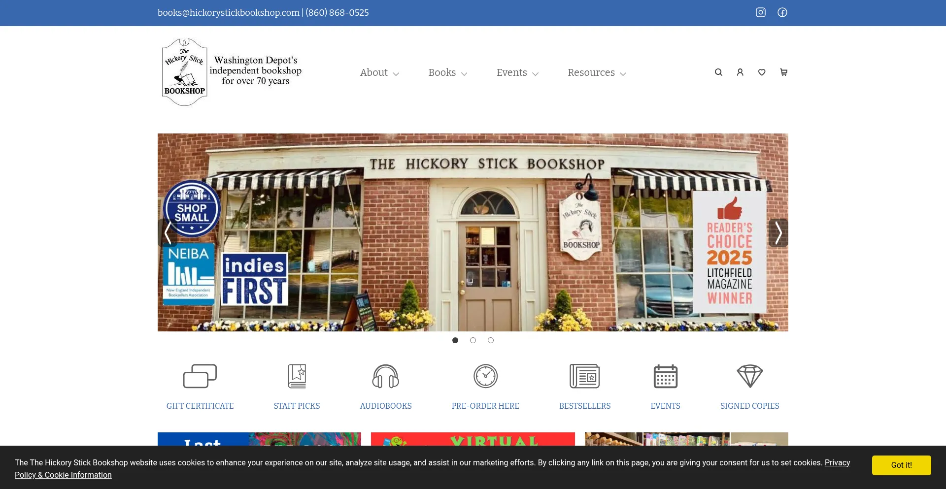 Website screenshot of Hickorystickbookshop.com