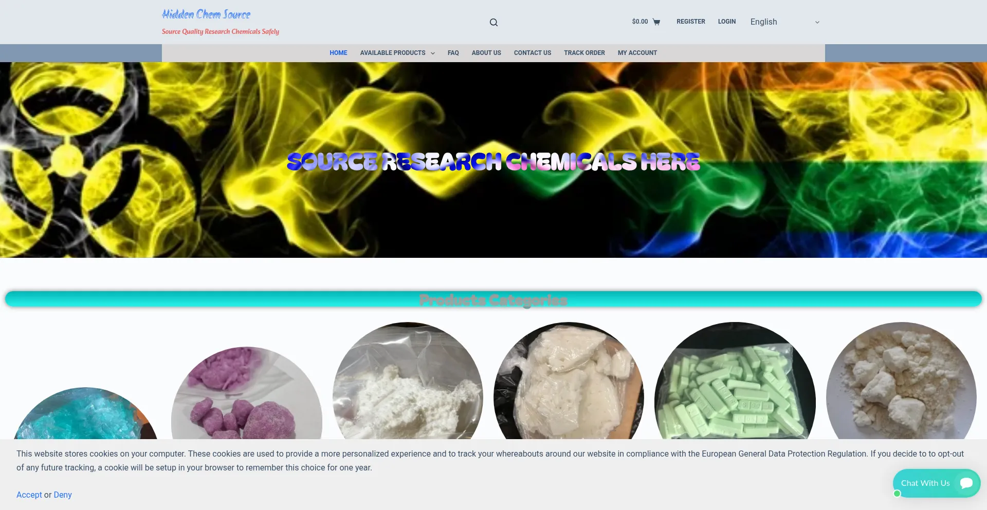 Website screenshot of Hiddenchemsource.com