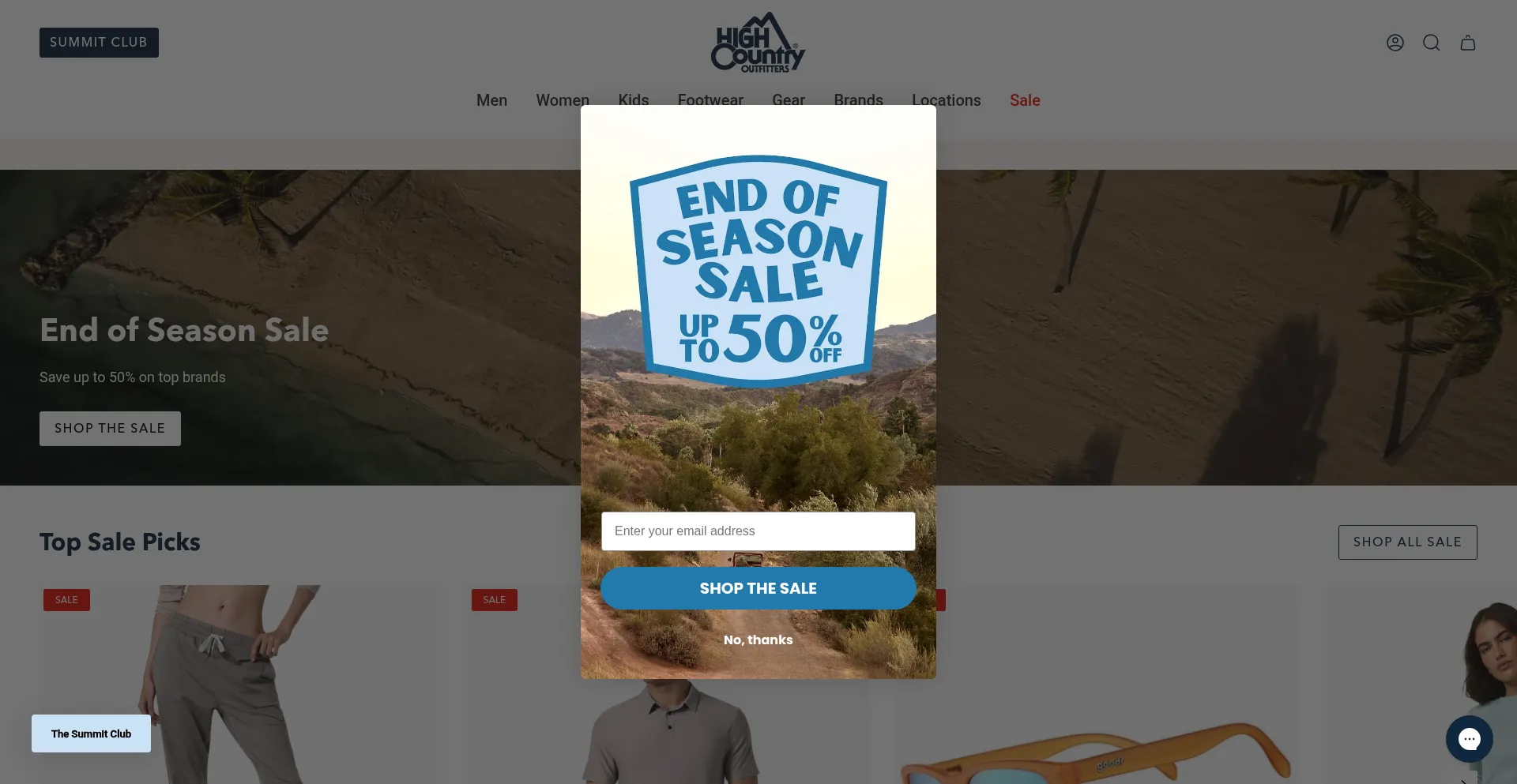 Website screenshot of Highcountryoutfitters.com