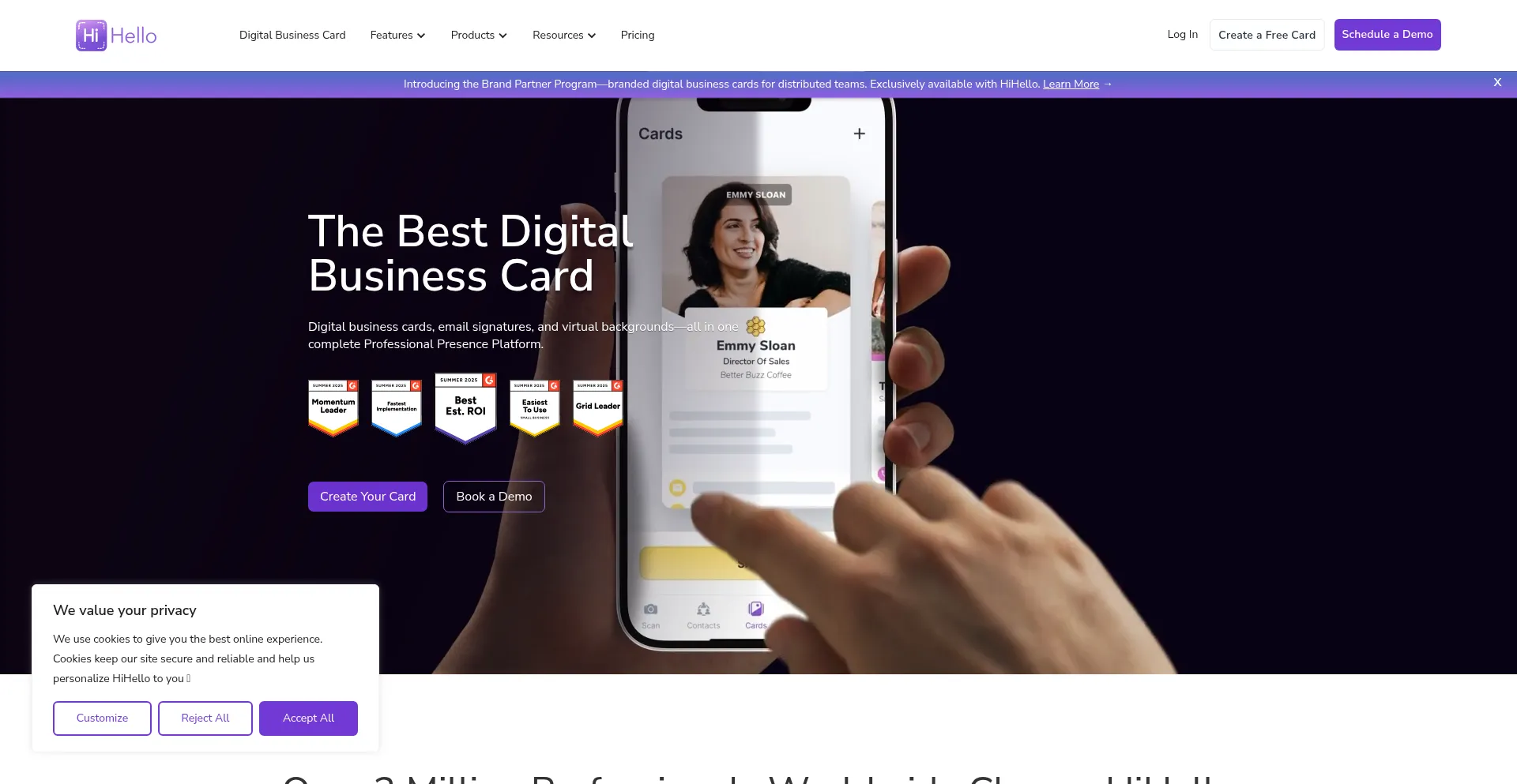 Website screenshot of Hihello.me