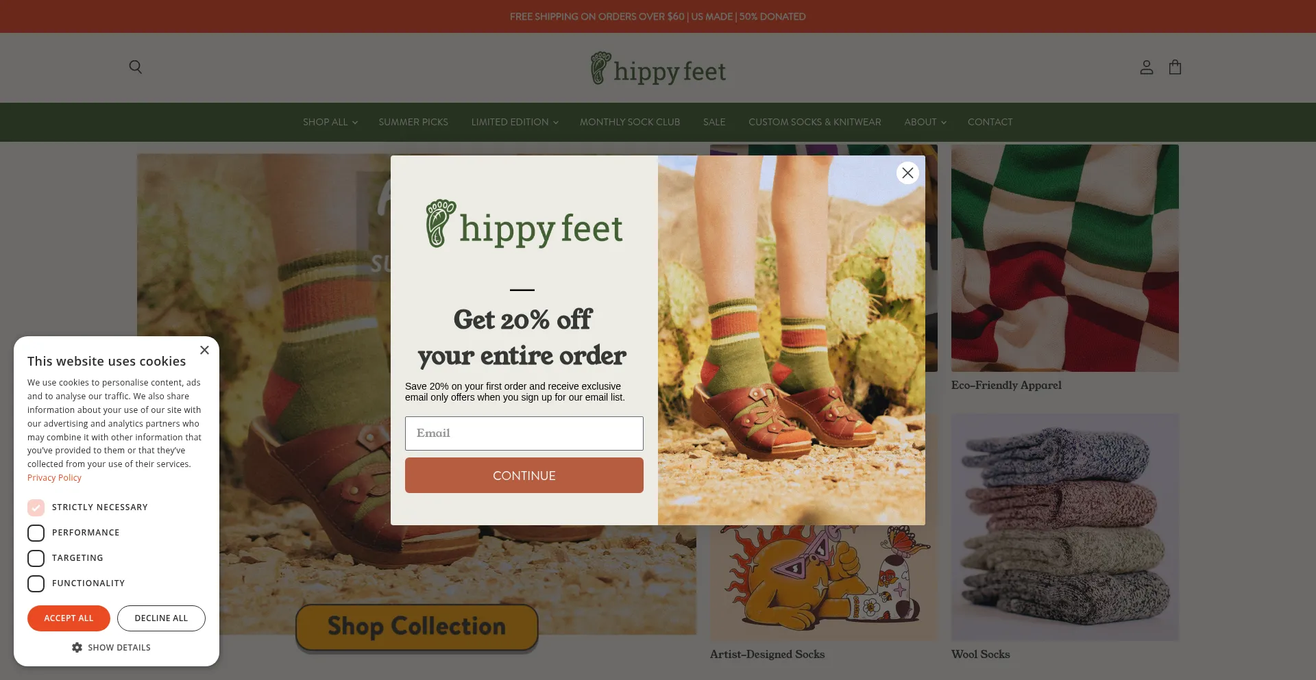 Website screenshot of Hippyfeet.co