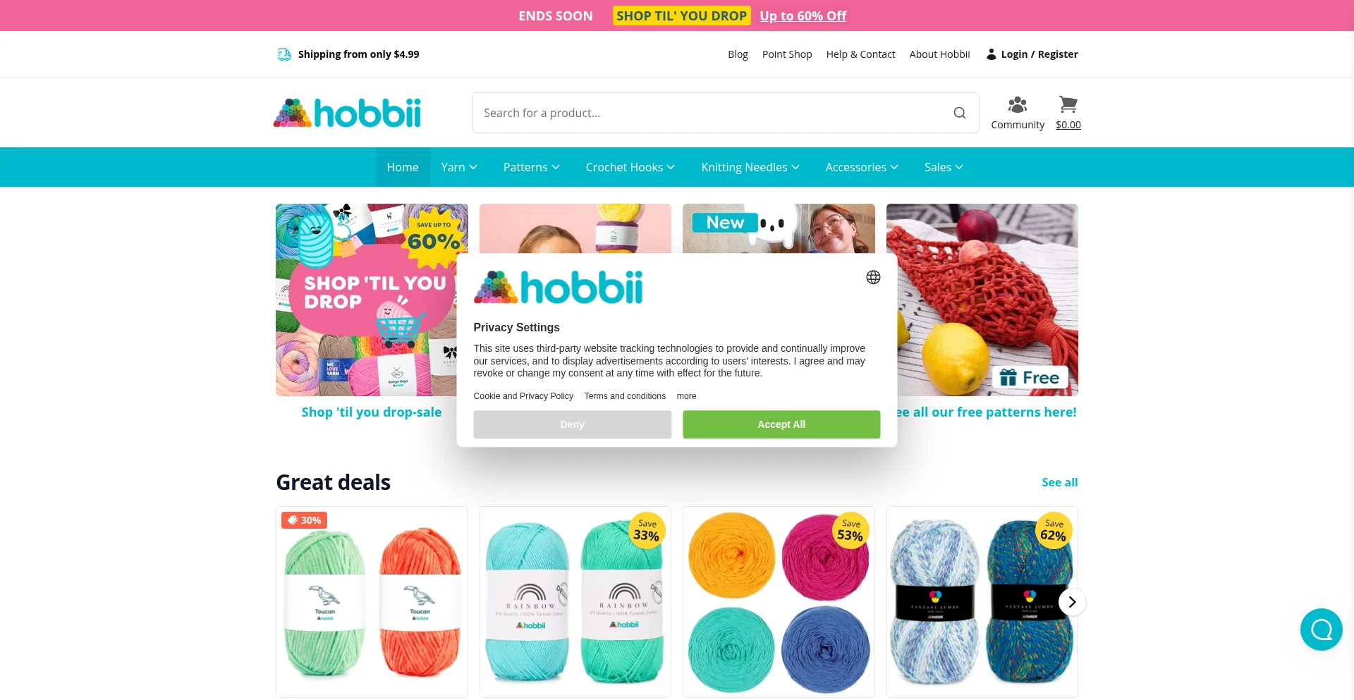 Website screenshot of Hobbii.com
