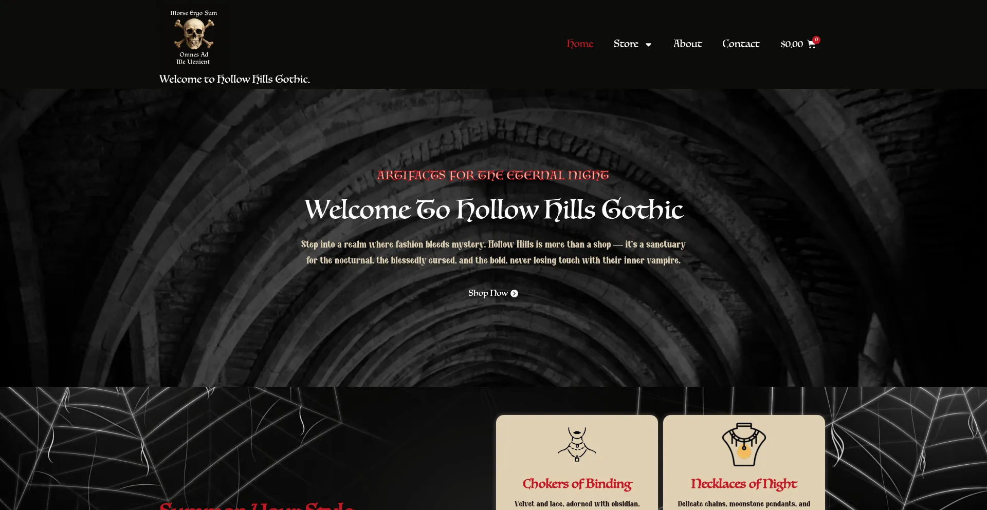 Website screenshot of Hollowhillsgothic.com