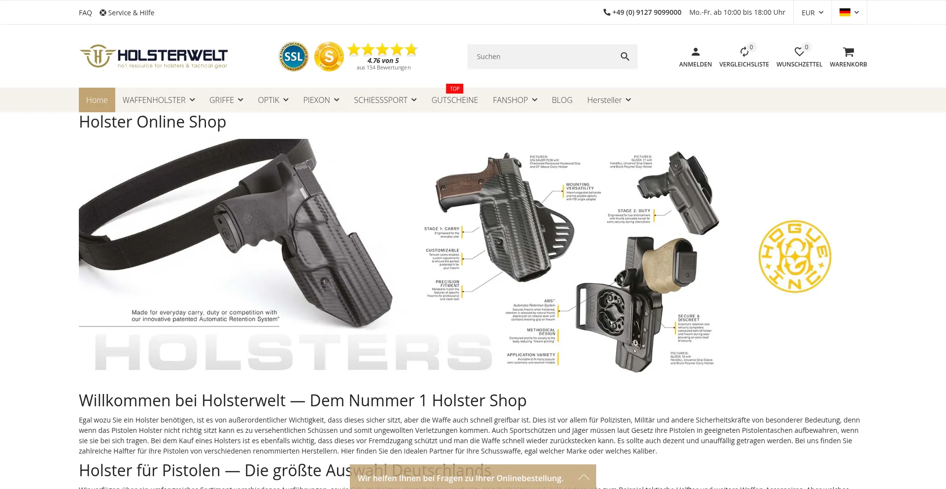 Website screenshot of Holsterwelt.com