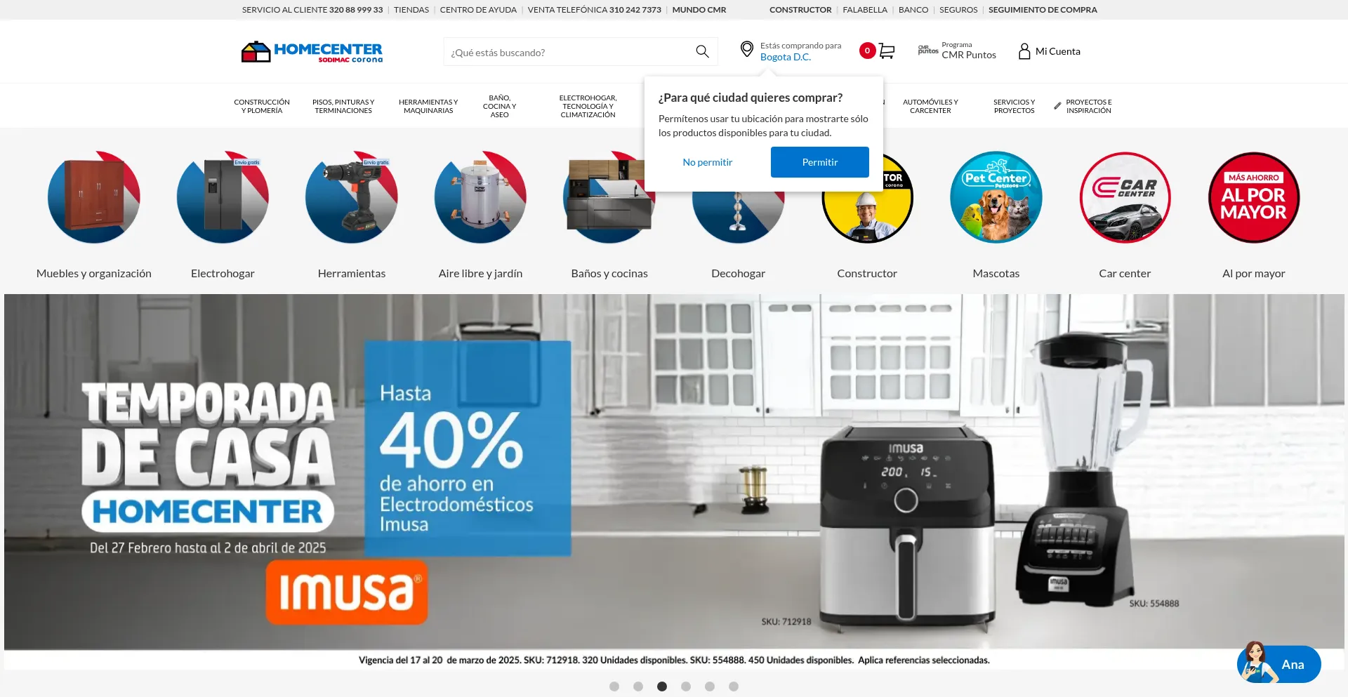 Website screenshot of Homecenter.com.co