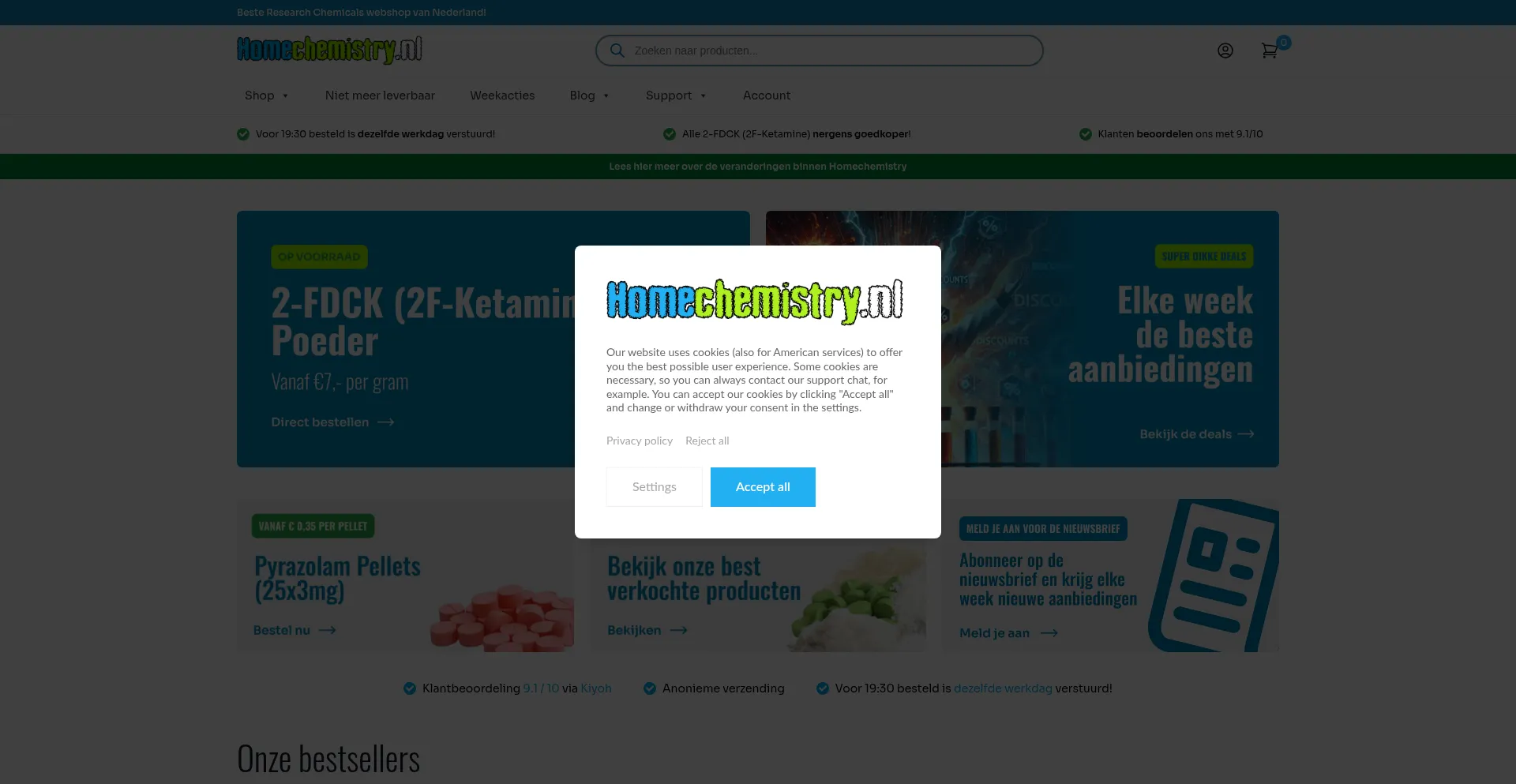 Website screenshot of Homechemistry.nl