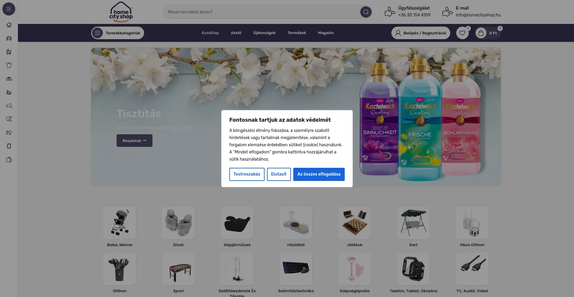 Website screenshot of Homecityshop.hu