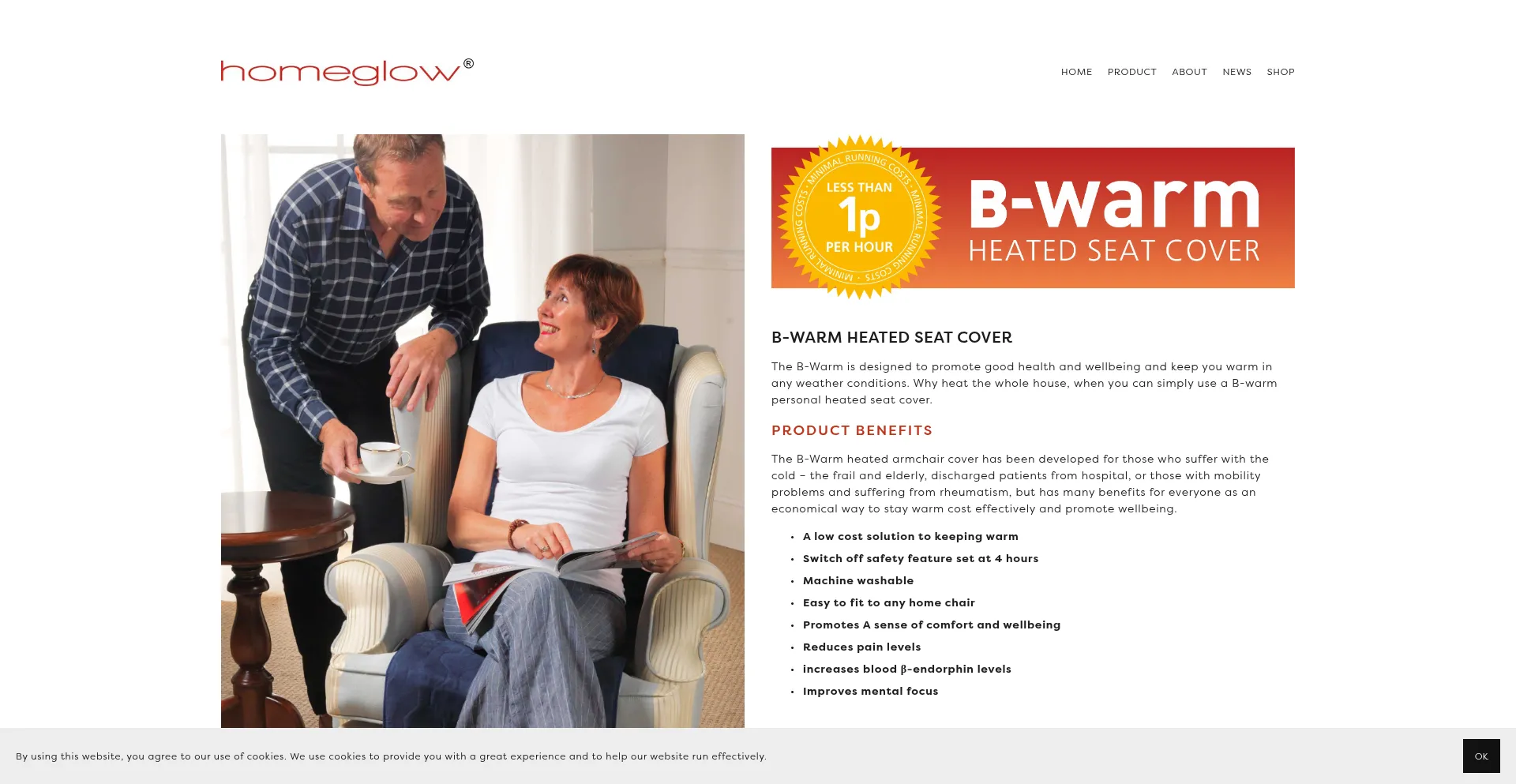 Website screenshot of Homeglowproducts.co.uk