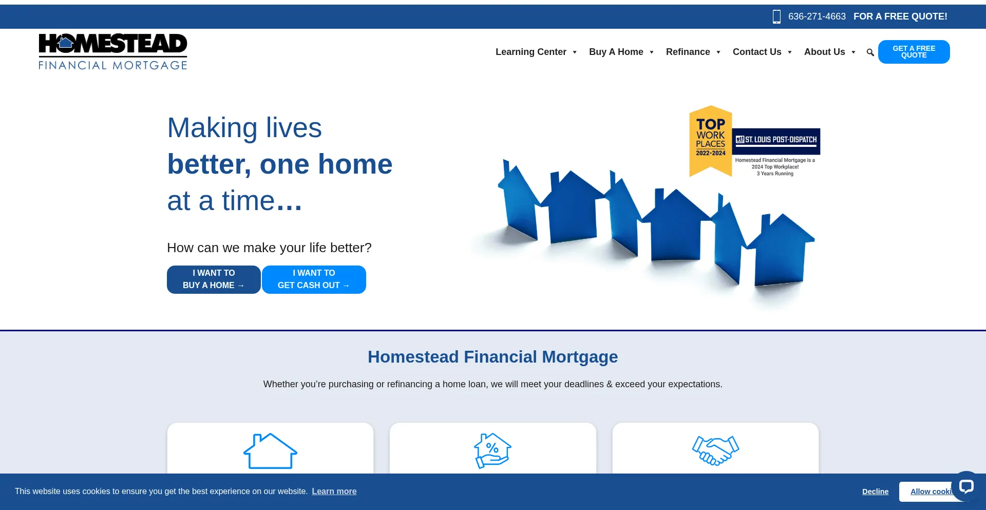 Website screenshot of Homesteadfinancial.com