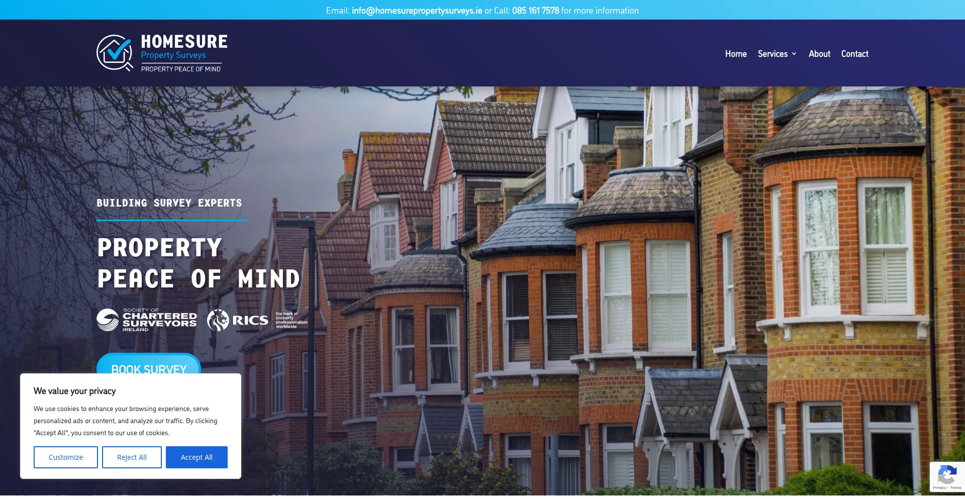 Website screenshot of Homesurepropertysurveys.ie
