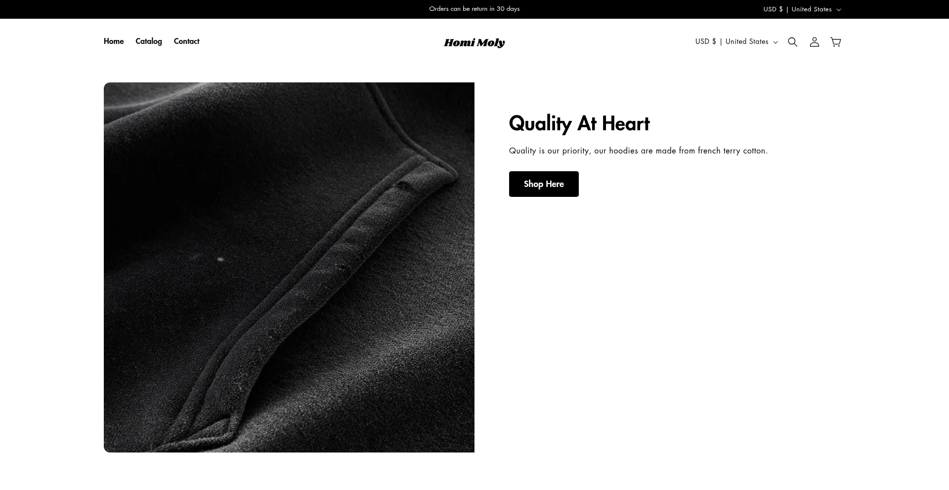 Website screenshot of Homimolyclothing.com