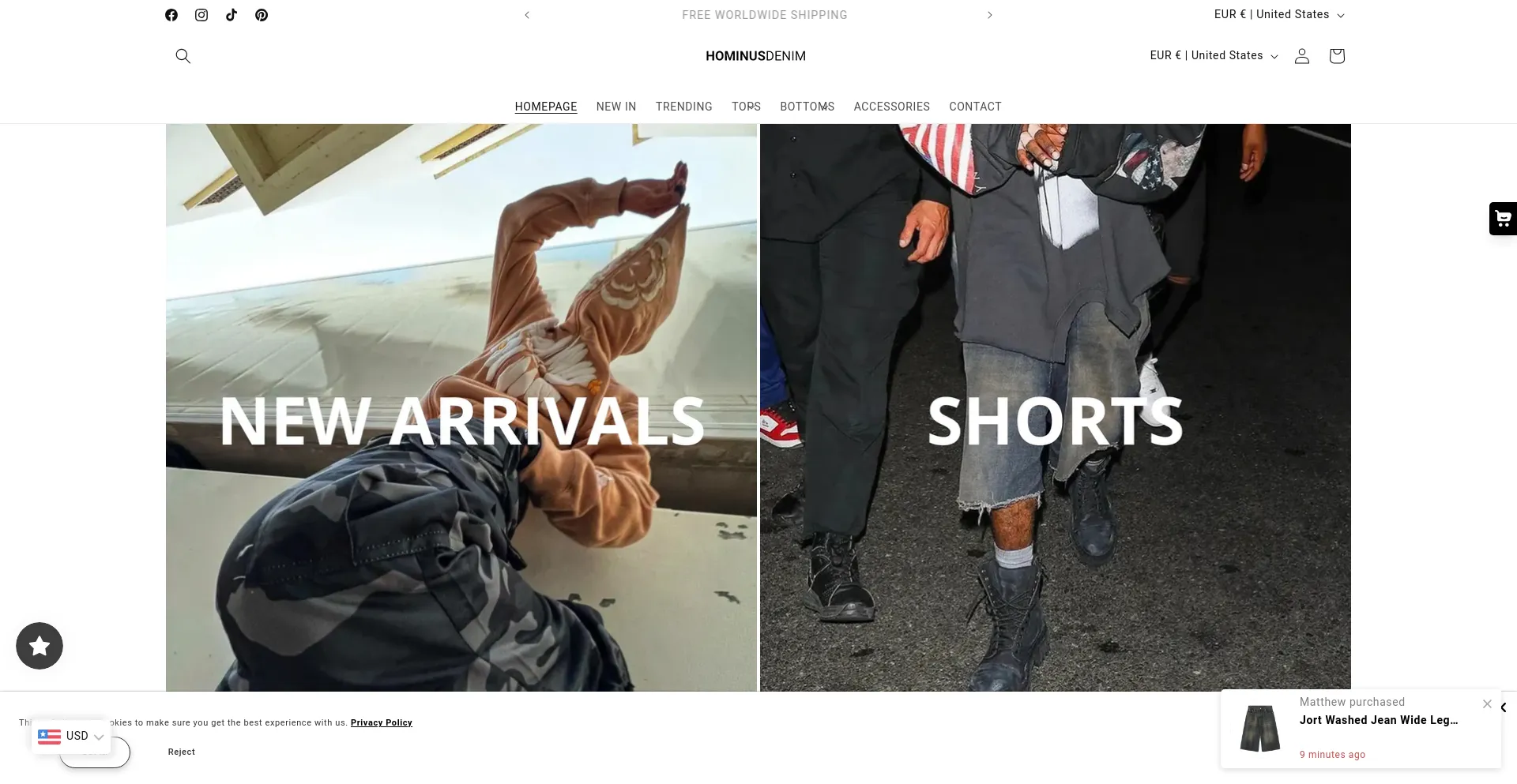 Website screenshot of Hominusdenim.com