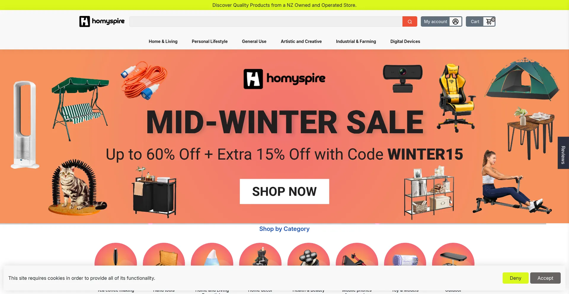 Website screenshot of Homyspire.co.nz